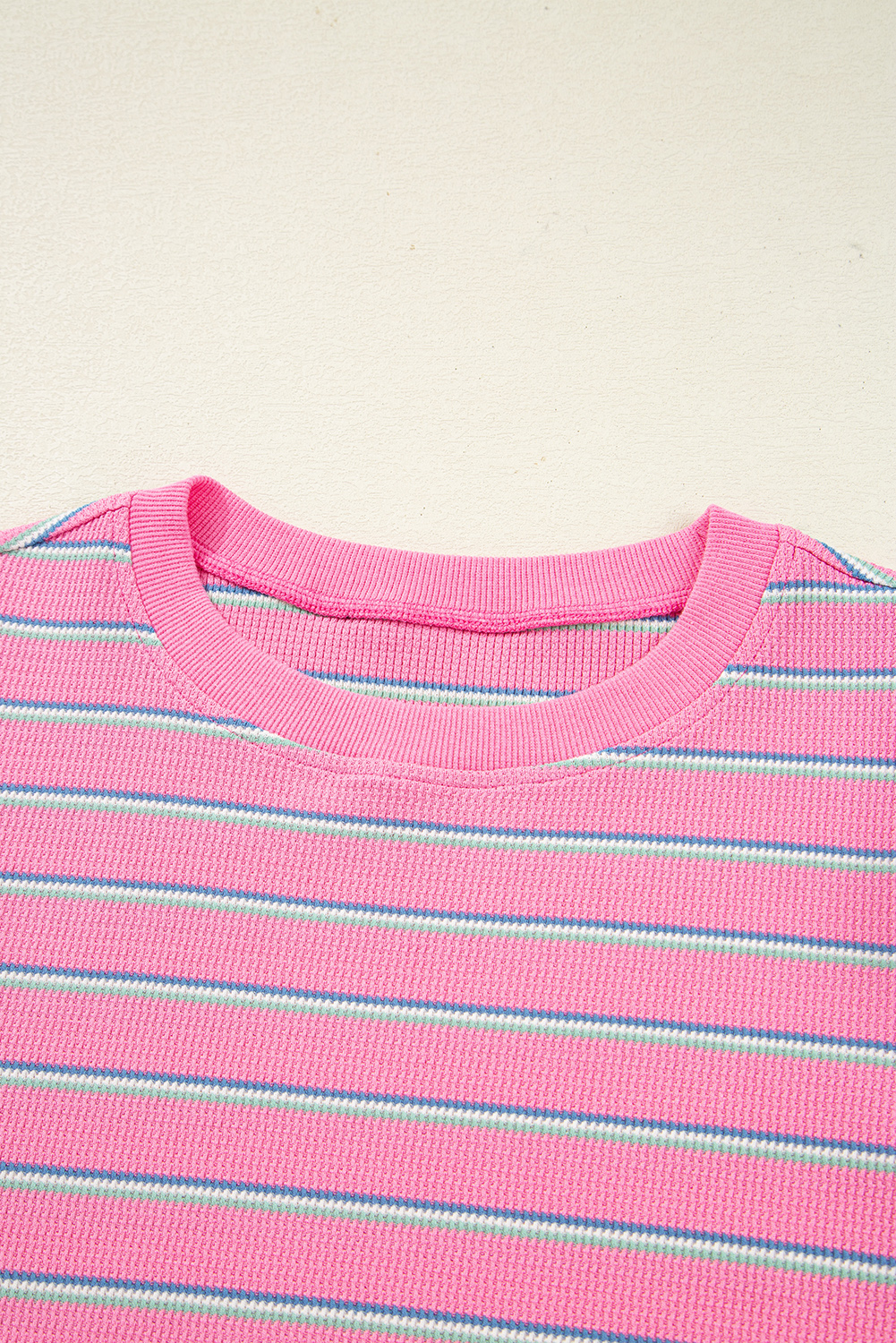 Stylish Pink Striped Knit Top with Three Quarter Sleeves for Daily Wear - Detail View 6 Stylish Pink Striped Knit Top with Three Quarter Sleeves for Daily Wear - Detail View 6