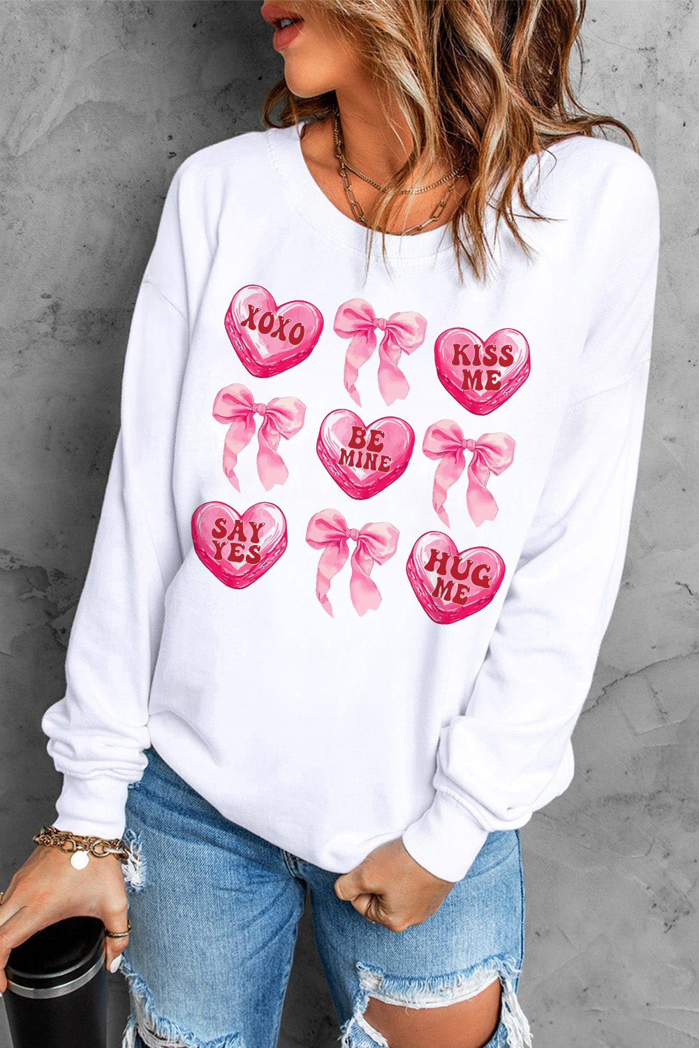 Charming Valentine's Day Sweatshirt with Heart and Bow Graphics - Perfect for Women - Detail View 6 Charming Valentine's Day Sweatshirt with Heart and Bow Graphics - Perfect for Women - Detail View 6