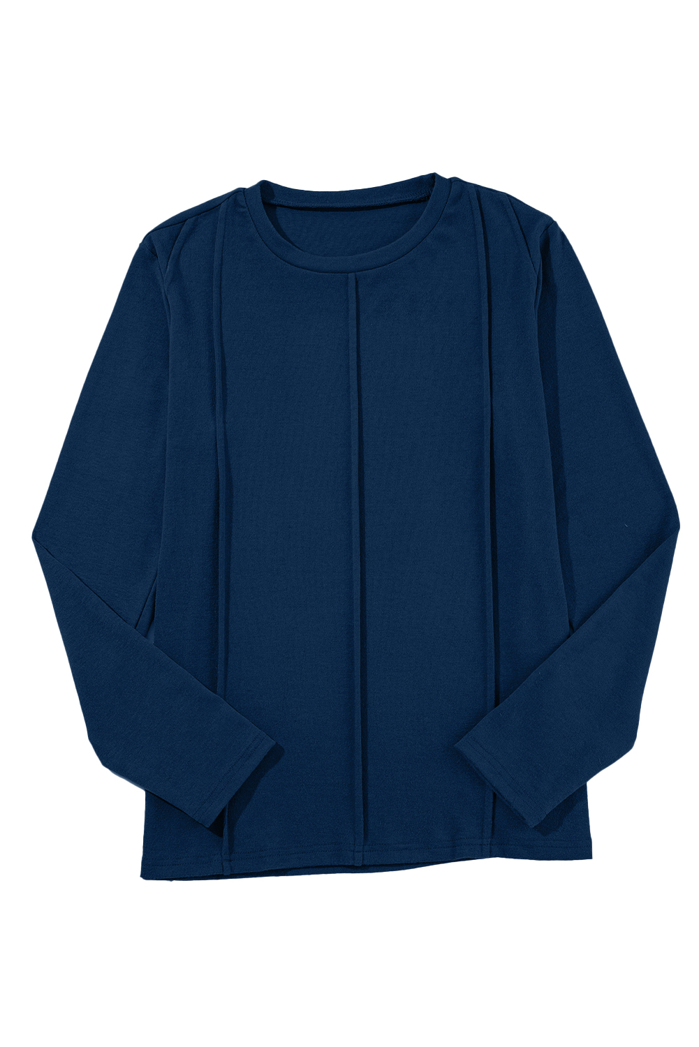 Women's Navy Blue Long Sleeve Top, Exposed Seam Crew Neck - Detail View 7 Women's Navy Blue Long Sleeve Top, Exposed Seam Crew Neck - Detail View 7