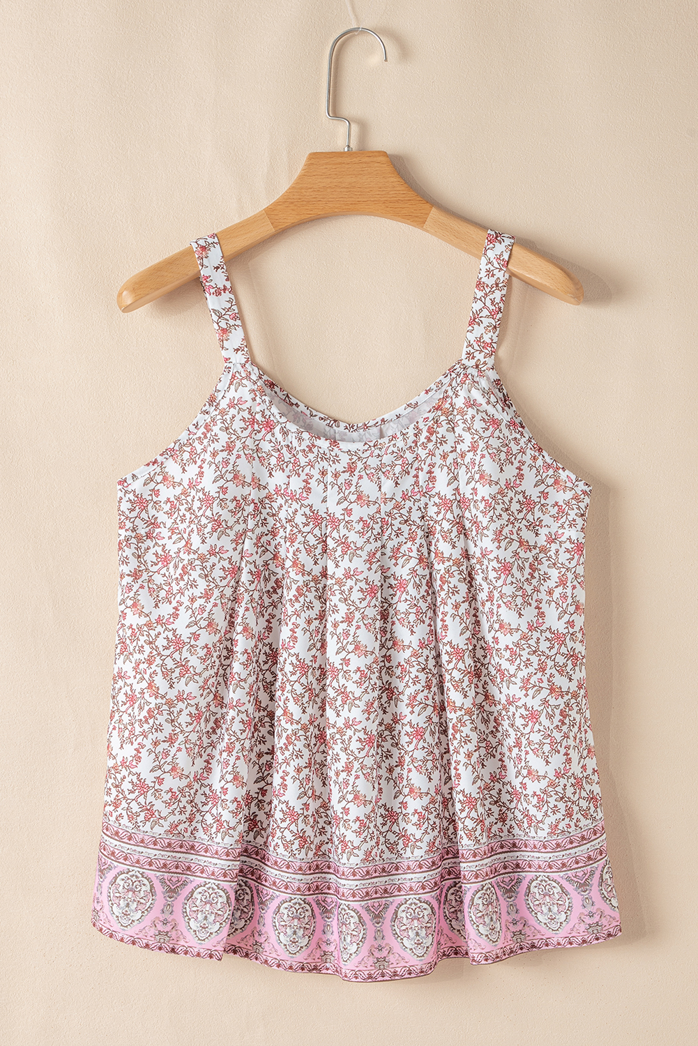 Chic Floral Print Pleated Tank: Bohemian Style for Vacation and Casual Wear - Detail View 14 Chic Floral Print Pleated Tank: Bohemian Style for Vacation and Casual Wear - Detail View 14
