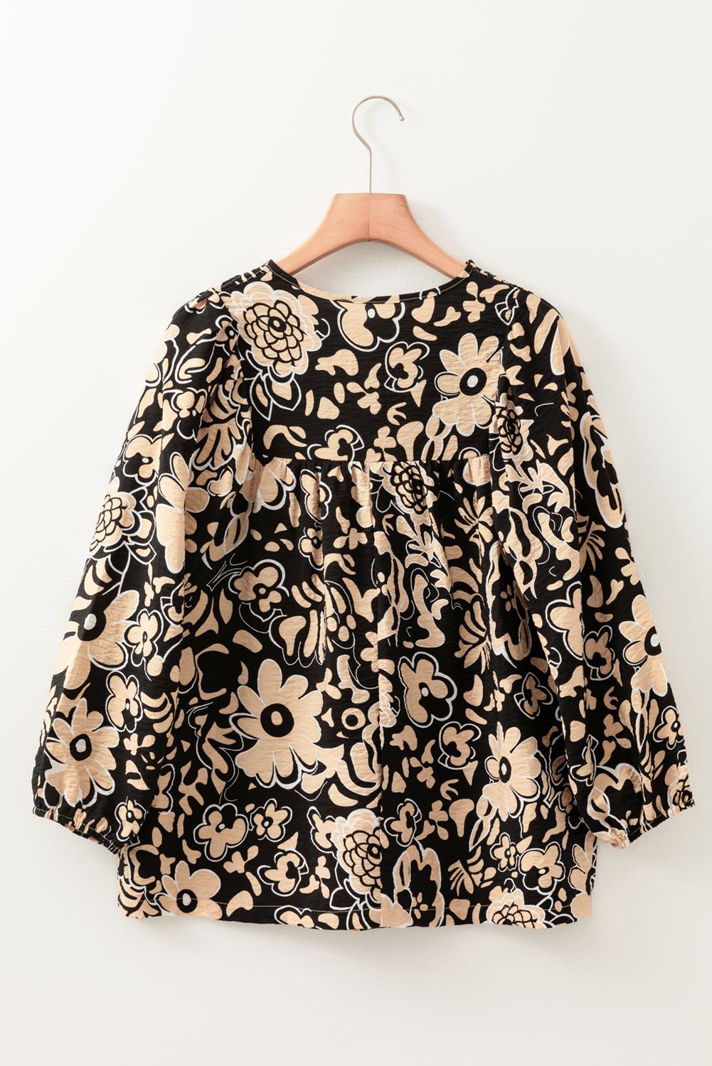 Elegant Black Bohemian Blouse with Shirred Yoke and Bracelet Sleeves for Daily Wear - Detail View 7 Elegant Black Bohemian Blouse with Shirred Yoke and Bracelet Sleeves for Daily Wear - Detail View 7