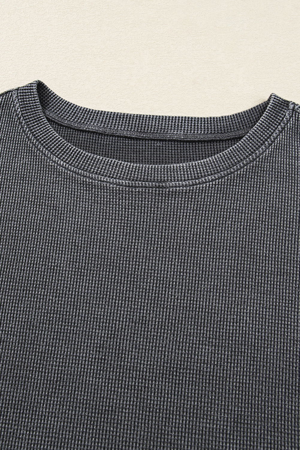 Chic Dark Grey Waffle Knit Loose Top for Women – Versatile Long Sleeve Style for Daily Wear - Detail View 8 Chic Dark Grey Waffle Knit Loose Top for Women – Versatile Long Sleeve Style for Daily Wear - Detail View 8
