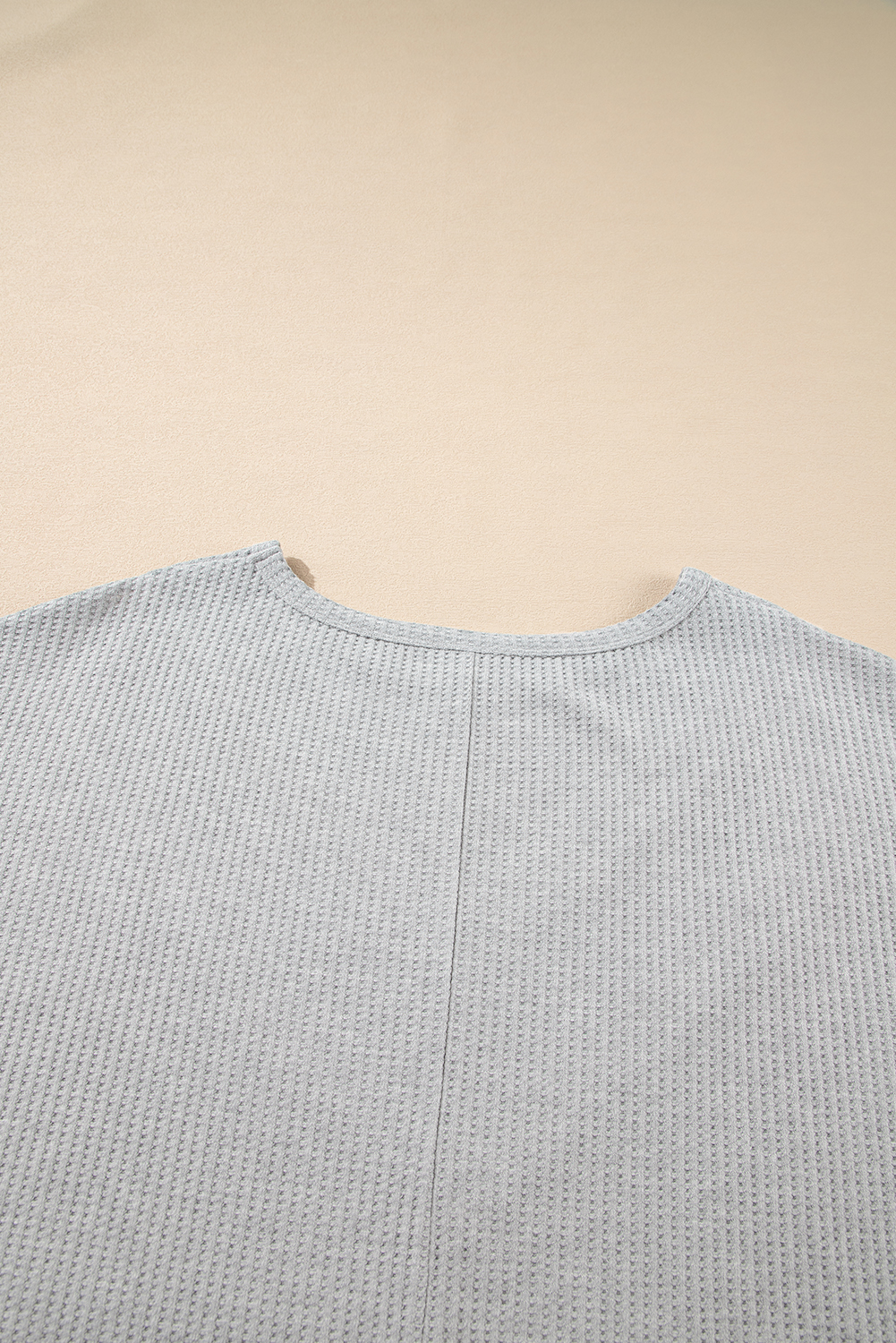 Elegant Plus Size Casual Top - Light Grey Waffle Knit with Lace Detailing - Detail View 6 Elegant Plus Size Casual Top - Light Grey Waffle Knit with Lace Detailing - Detail View 6