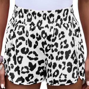 Women's White Leopard High Waisted Athletic Shorts – Casual Summer Style for Active Days - Main View