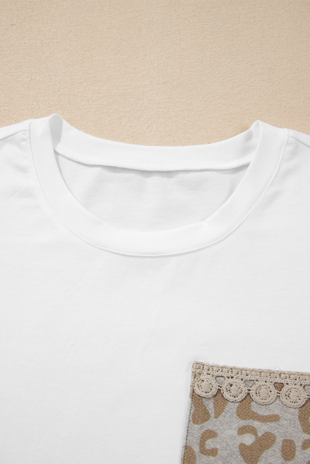 Women's T-Shirt, White Leopard Print, Puff Sleeve, Crochet Lace Trim, Round Neck, Elegant Style, Daily Wear, Summer Fashion, Stylish Tee, Eye-Catching Design, Functional Chest Pocket, Shift Silhouette, Tops & Tees - Detail View 20 Women's T-Shirt, White Leopard Print, Puff Sleeve, Crochet Lace Trim, Round Neck, Elegant Style, Daily Wear, Summer Fashion, Stylish Tee, Eye-Catching Design, Functional Chest Pocket, Shift Silhouette, Tops & Tees - Detail View 20
