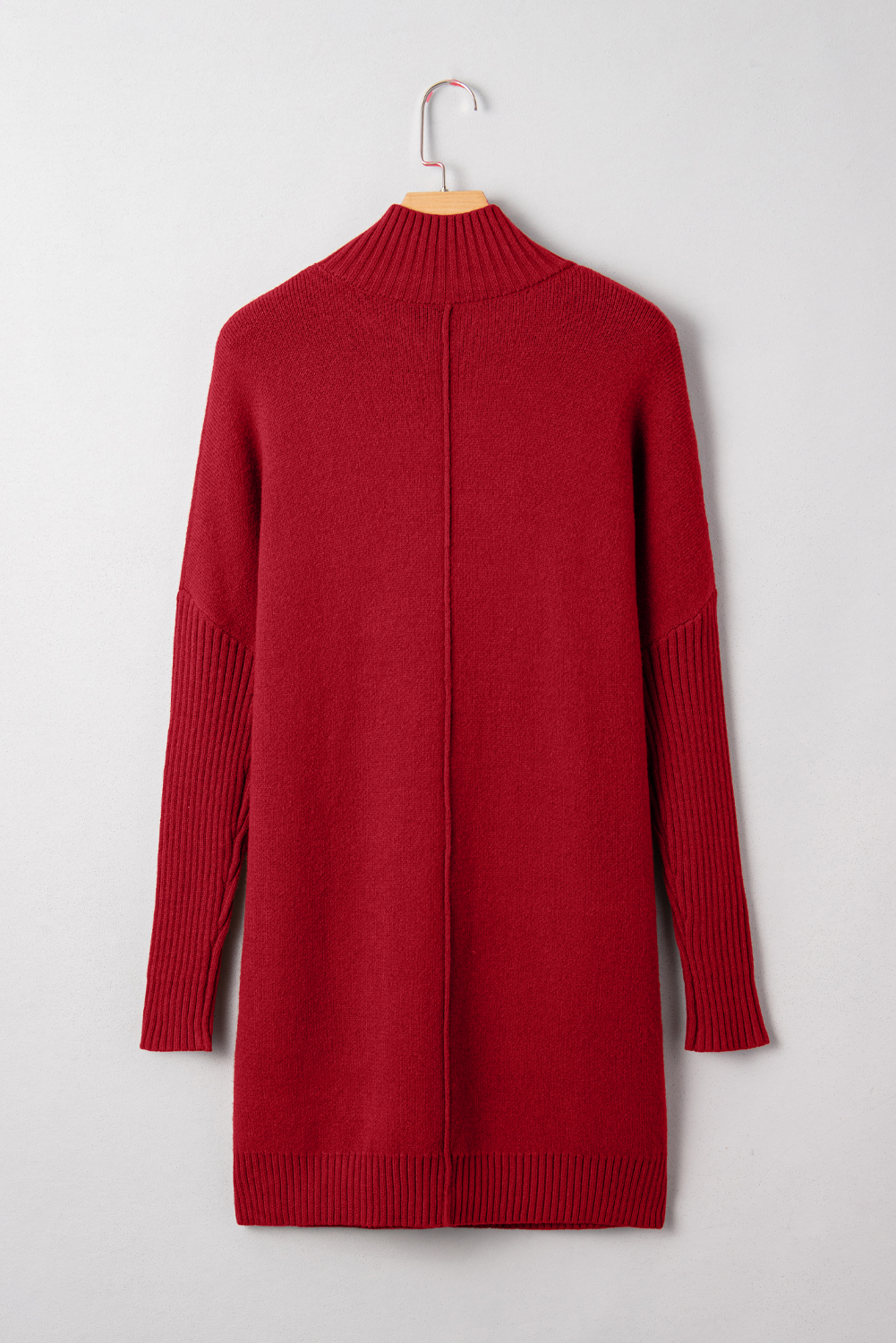 Versatile Women's Mini Fiery Red Ribbed Dress with Front Pockets – Everyday Comfort - Detail View 12 Versatile Women's Mini Fiery Red Ribbed Dress with Front Pockets – Everyday Comfort - Detail View 12