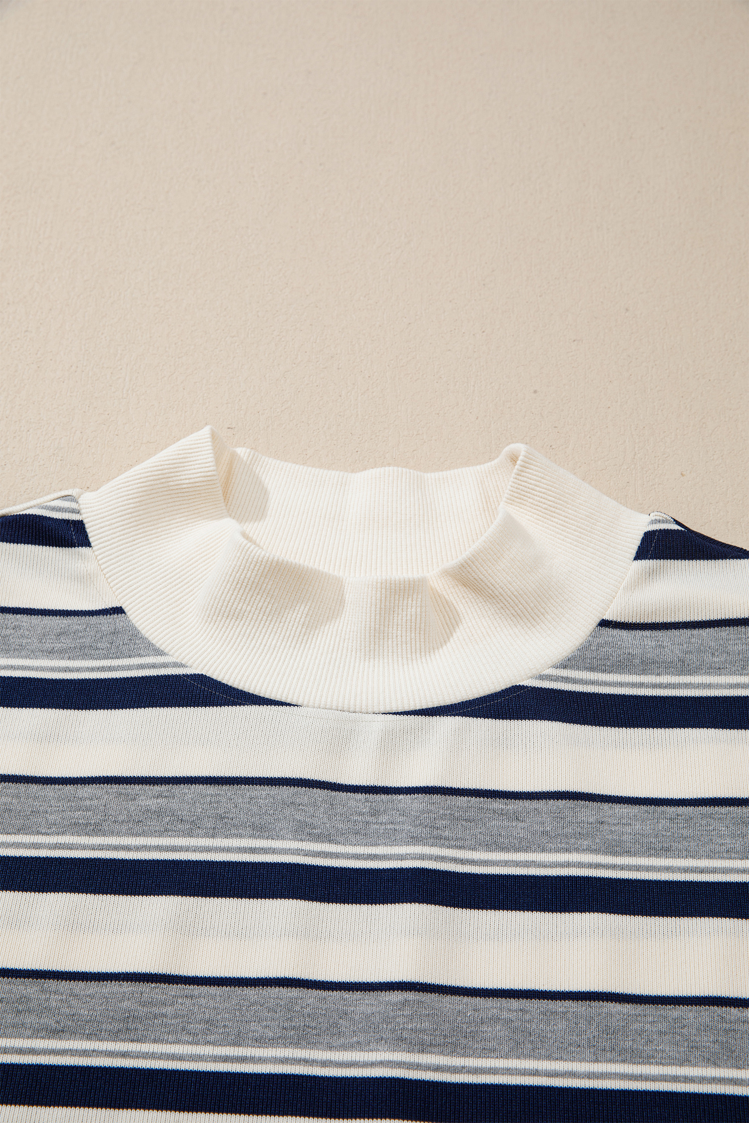 Oversized Striped Pullover, Modern Stand Neck Autumn Sweater - Detail View 8 Oversized Striped Pullover, Modern Stand Neck Autumn Sweater - Detail View 8