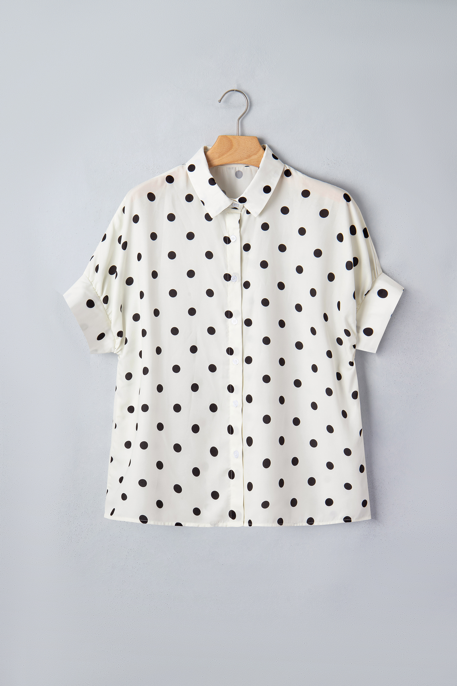Women's Polka Dot Dolman Shirt – Casual Short Sleeve Top - Detail View 7 Women's Polka Dot Dolman Shirt – Casual Short Sleeve Top - Detail View 7