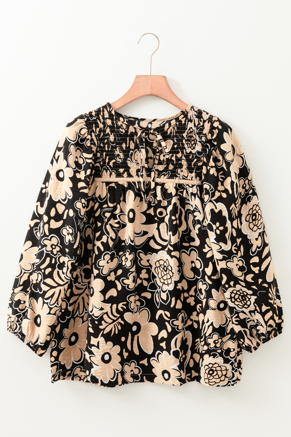 Chic Floral Print Blouse - Relaxed Fit, Split Neck, and Lace Up Detail - Detail View 6 Chic Floral Print Blouse - Relaxed Fit, Split Neck, and Lace Up Detail - Detail View 6