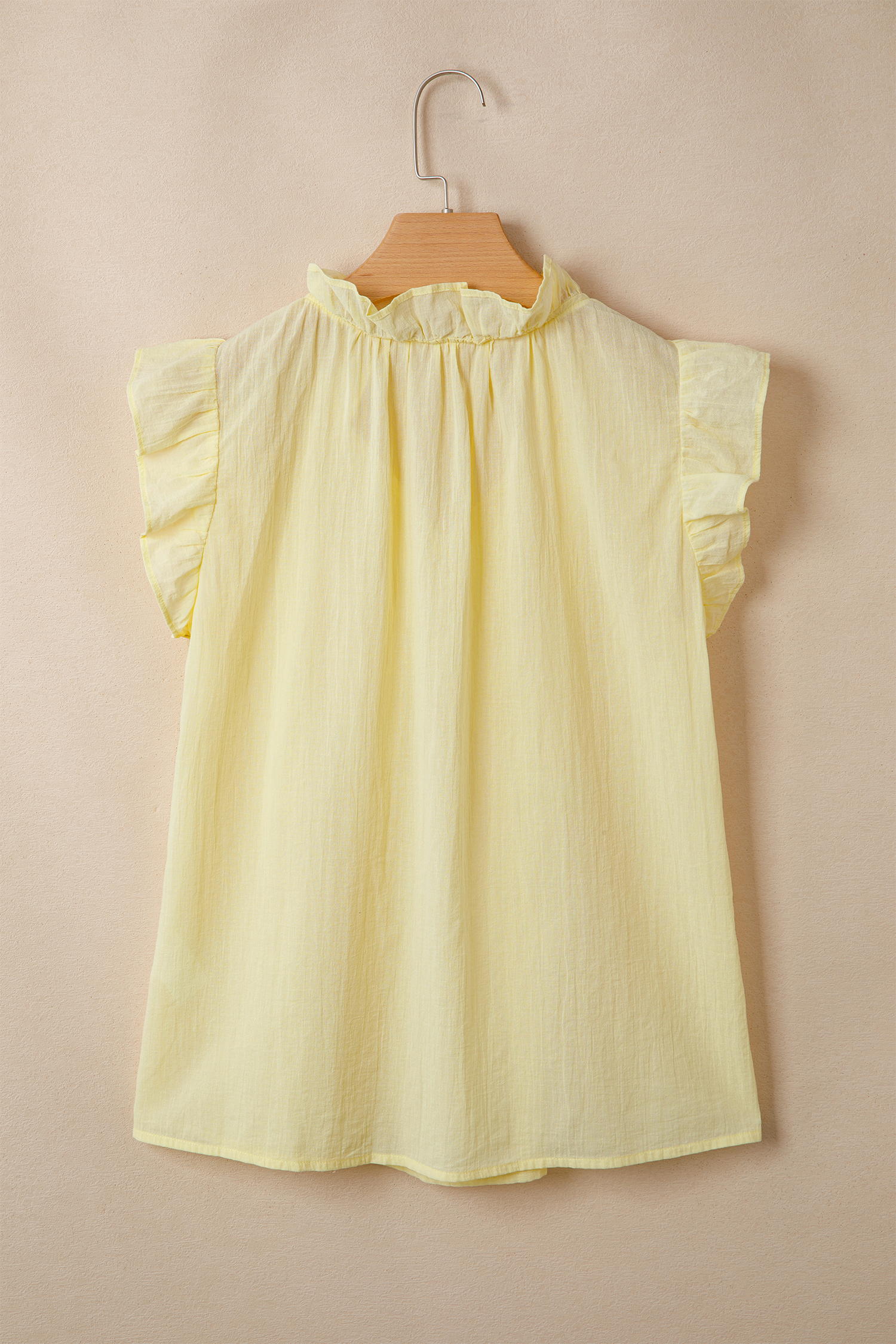 Sleeveless Ruffle Shift Top – Casual Vanilla Yellow V Neck - Detail View 5 Sleeveless Ruffle Shift Top – Casual Vanilla Yellow V Neck - Detail View 5