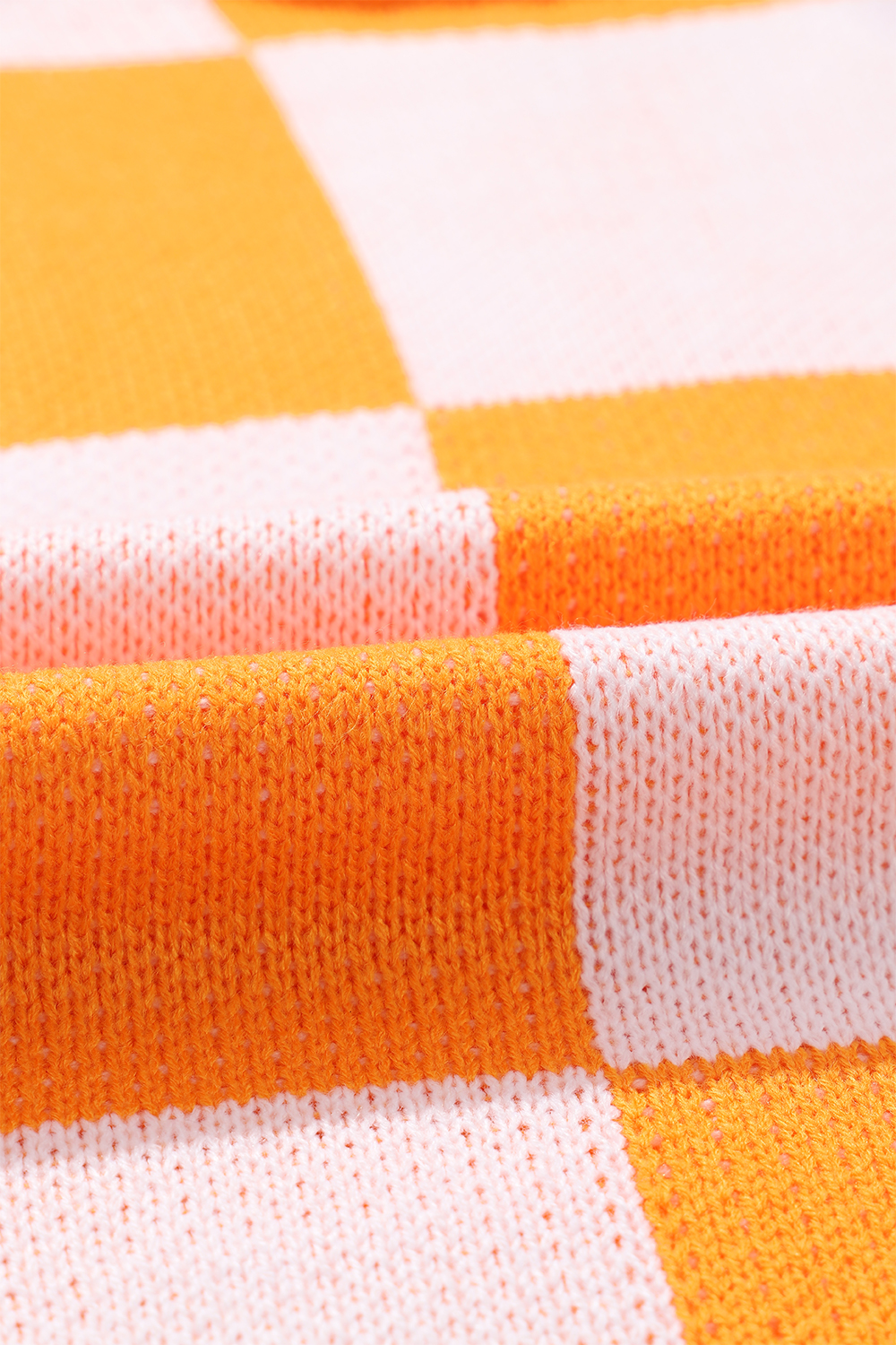 Stylish Orange Checkered Long Sleeve Sweater for Women – Perfect for Daily Wear - Detail View 12 Stylish Orange Checkered Long Sleeve Sweater for Women – Perfect for Daily Wear - Detail View 12