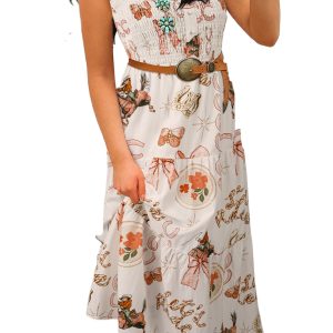 Women's Western Horseshoe Print Midi Dress – Sleeveless Smocked A-Line Summer Dress - Main View