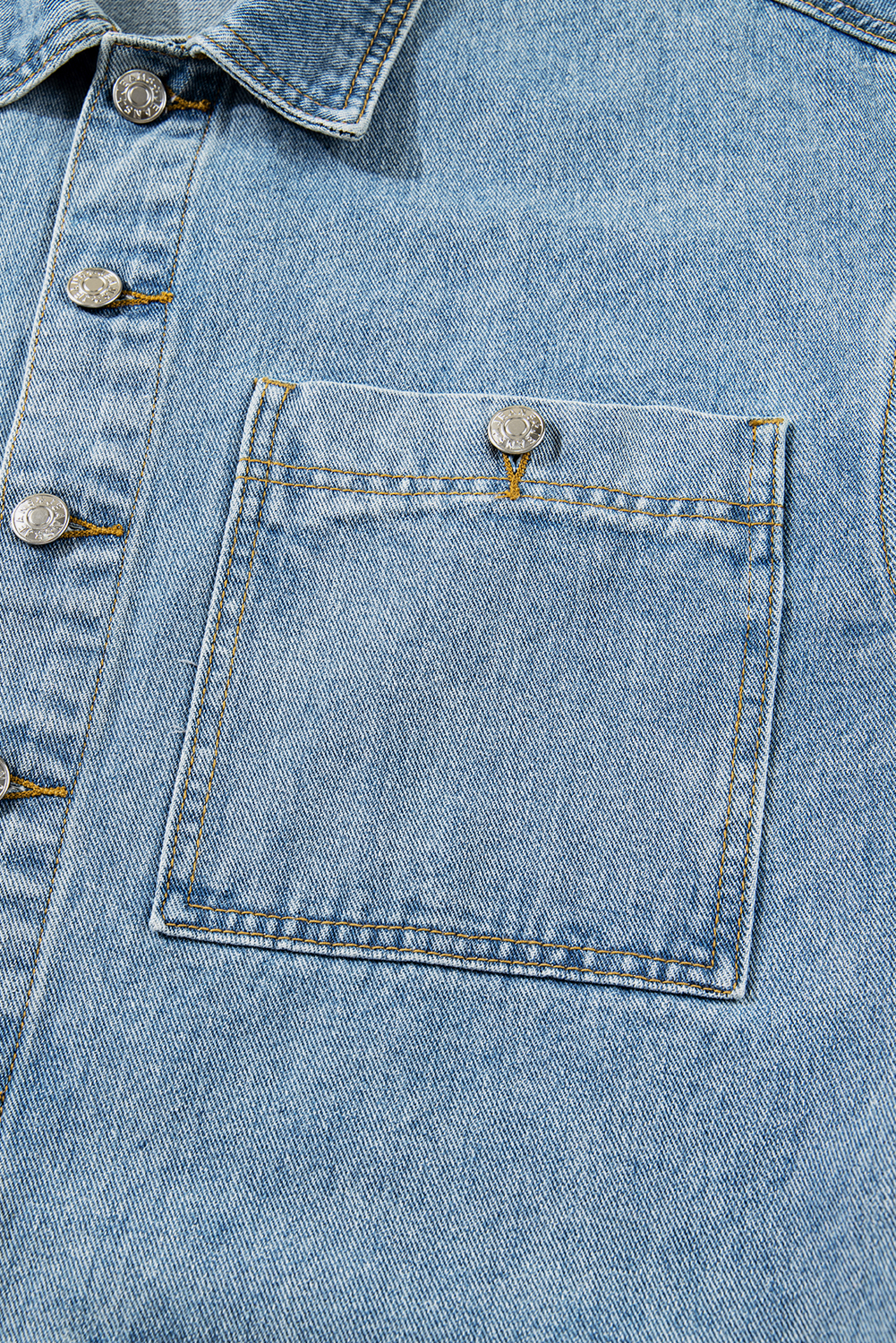 Beau Blue Boyfriend Style Denim Jacket with Multi Patched Pockets and Side Tie - Detail View 13 Beau Blue Boyfriend Style Denim Jacket with Multi Patched Pockets and Side Tie - Detail View 13