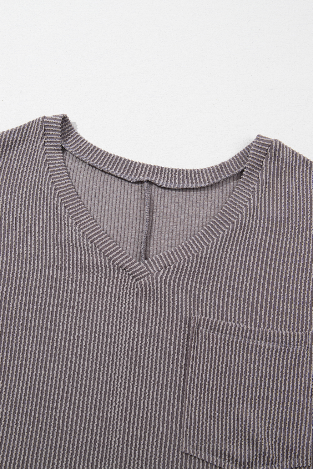 Casual Women's Light Grey Plus T-Shirt – Textured V-Neck with Pocket, Ideal for Warm Summer Days - Detail View 15 Casual Women's Light Grey Plus T-Shirt – Textured V-Neck with Pocket, Ideal for Warm Summer Days - Detail View 15