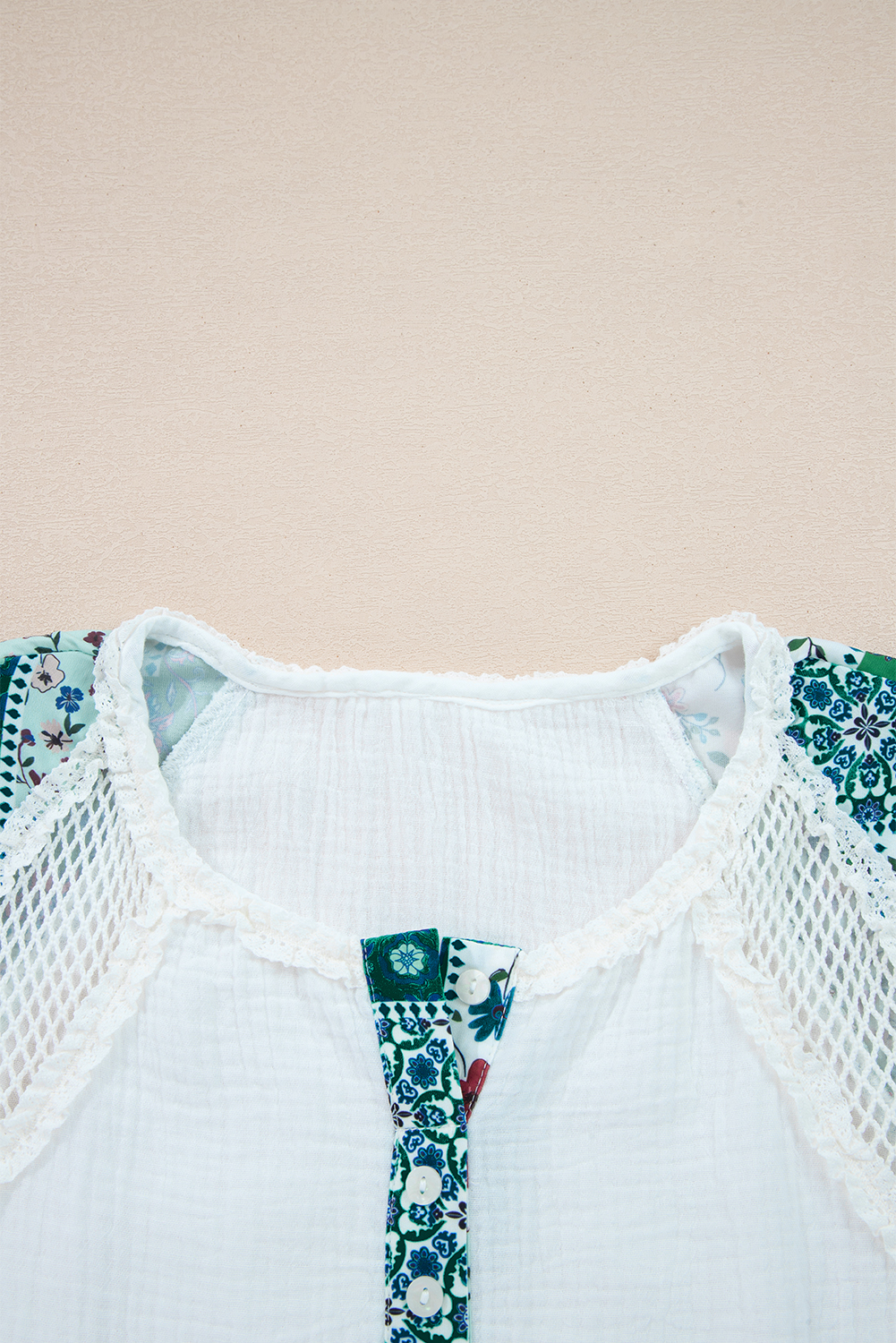 Casual Long Sleeve Blouse for Daily Wear - Floral Pattern and Color Block Design - Detail View 6 Casual Long Sleeve Blouse for Daily Wear - Floral Pattern and Color Block Design - Detail View 6