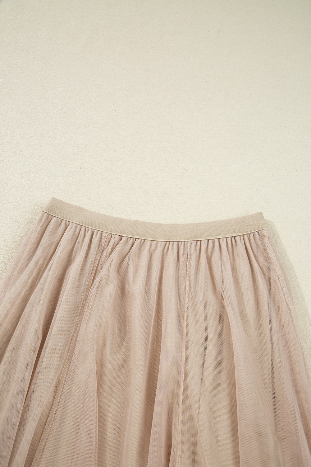 Women's Casual Apricot Tulle Long Skirt – Sheer Mesh Overlay Flared Midi Skirt for Daily Wear - Detail View 15 Women's Casual Apricot Tulle Long Skirt – Sheer Mesh Overlay Flared Midi Skirt for Daily Wear - Detail View 15