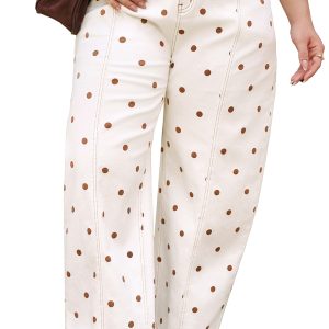 Women's Polka Dot Barrel Jeans – High Waist Beige Denim - Main View