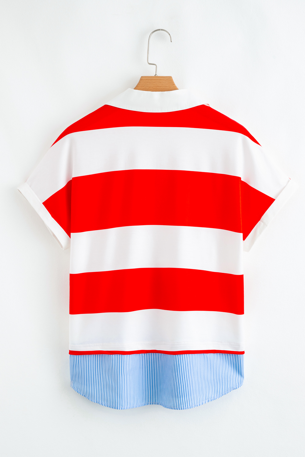 Women's Blouse, Red Stripe, Color Block, V Neck, Dolman Sleeves, Cuffed Sleeves, Casual Style, Comfortable Fit, Summer Fashion, Easy to Wear, Versatile Top, Daily Wear, Tops & Blouses - Detail View 4 Women's Blouse, Red Stripe, Color Block, V Neck, Dolman Sleeves, Cuffed Sleeves, Casual Style, Comfortable Fit, Summer Fashion, Easy to Wear, Versatile Top, Daily Wear, Tops & Blouses - Detail View 4