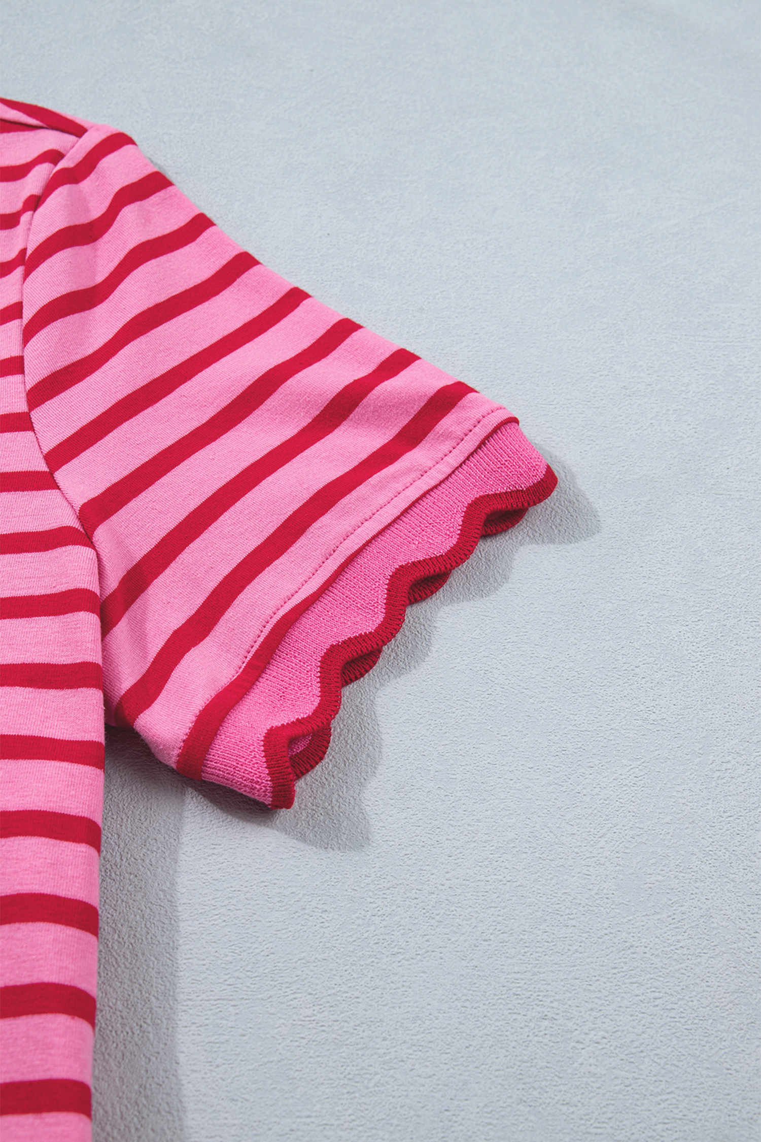 Rose Stripe Women's Summer Shift Dress - Asymmetrical Neck Scalloped Trim Vacation Dress - Detail View 14 Rose Stripe Women's Summer Shift Dress - Asymmetrical Neck Scalloped Trim Vacation Dress - Detail View 14