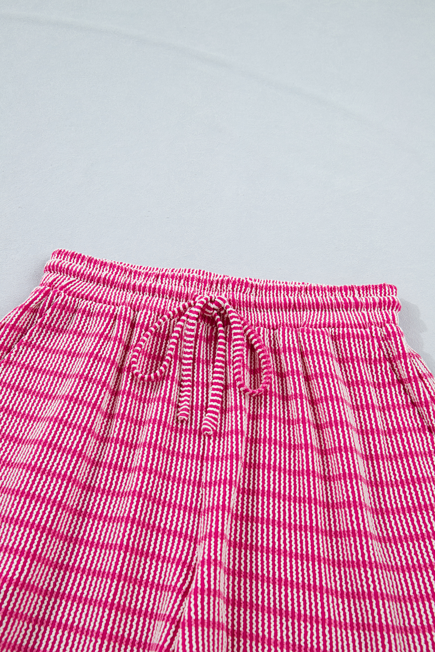 Summer Loungewear Set for Women – Rose Striped Loose Tee and Drawstring Shorts Outfit - Detail View 11 Summer Loungewear Set for Women – Rose Striped Loose Tee and Drawstring Shorts Outfit - Detail View 11