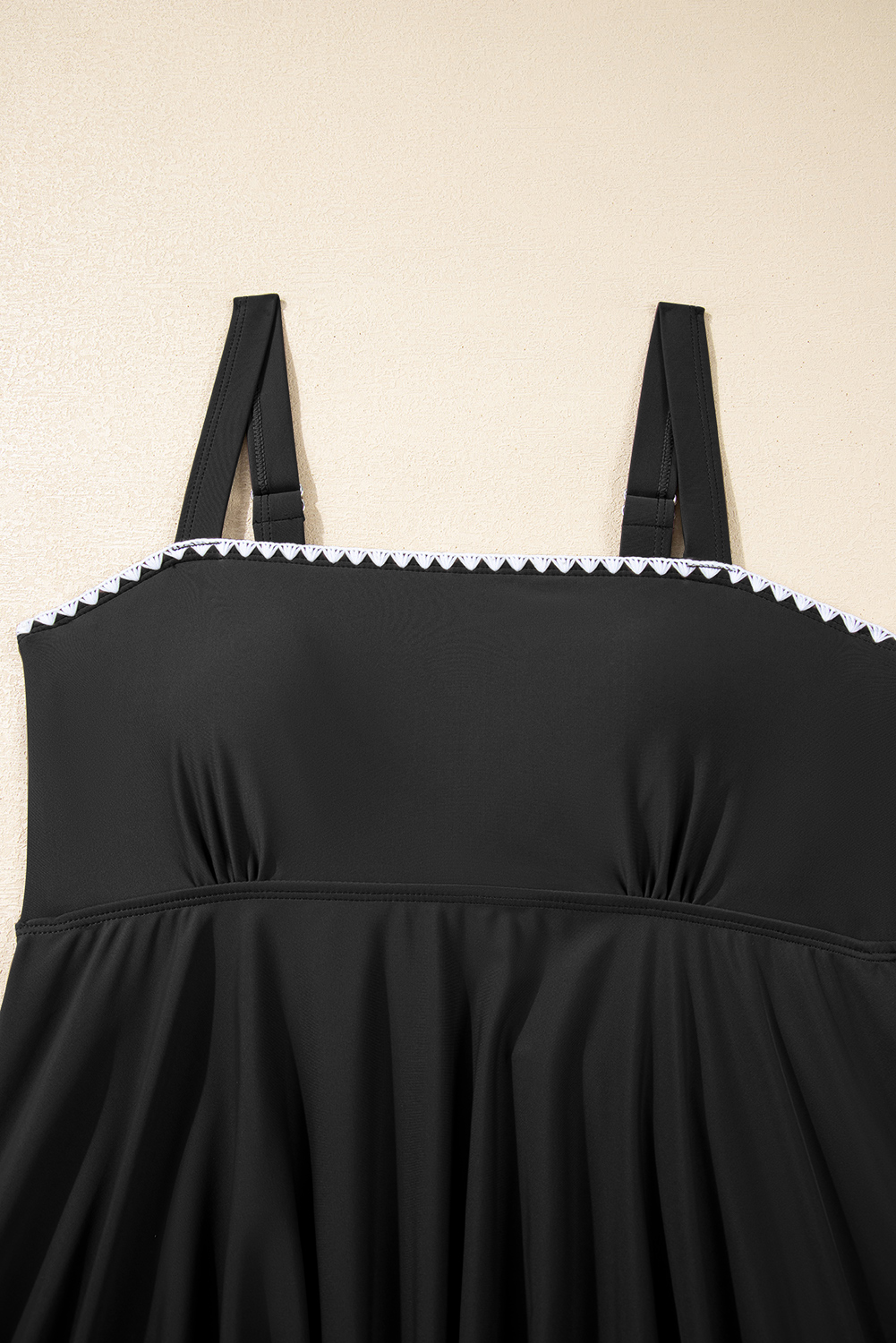 Women's Black Flared Tankini with Contrasting Ricrac Trim – Stylish 2-Piece Swimsuit for Summer Fun - Detail View 10 Women's Black Flared Tankini with Contrasting Ricrac Trim – Stylish 2-Piece Swimsuit for Summer Fun - Detail View 10