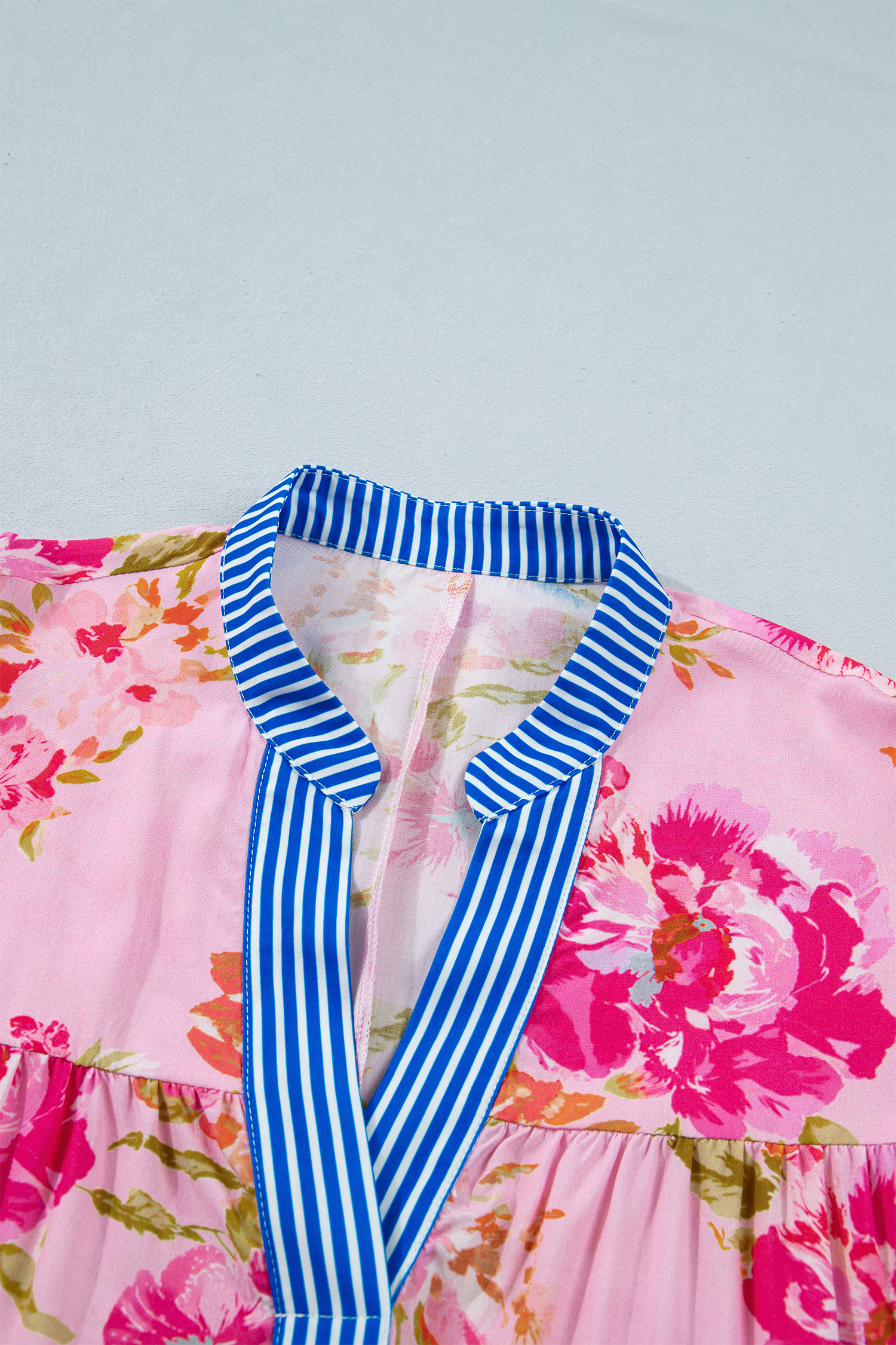 Women's Floral Striped Dress – Summer Shift Mini Dress - Detail View 7 Women's Floral Striped Dress – Summer Shift Mini Dress - Detail View 7