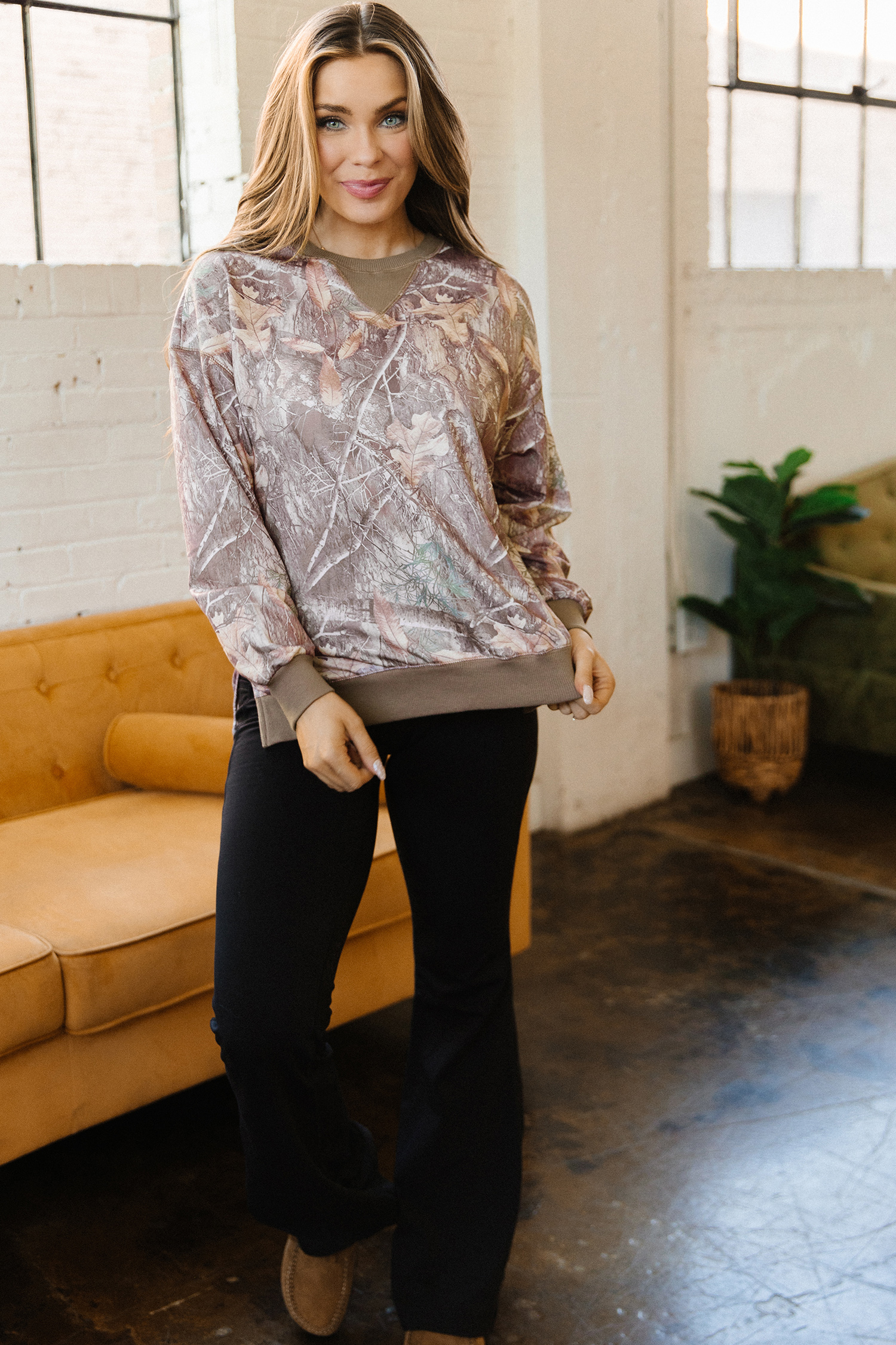 Stylish Women's Abstract Camo Pullover – Fall Long Sleeve Top - Detail View 6 Stylish Women's Abstract Camo Pullover – Fall Long Sleeve Top - Detail View 6