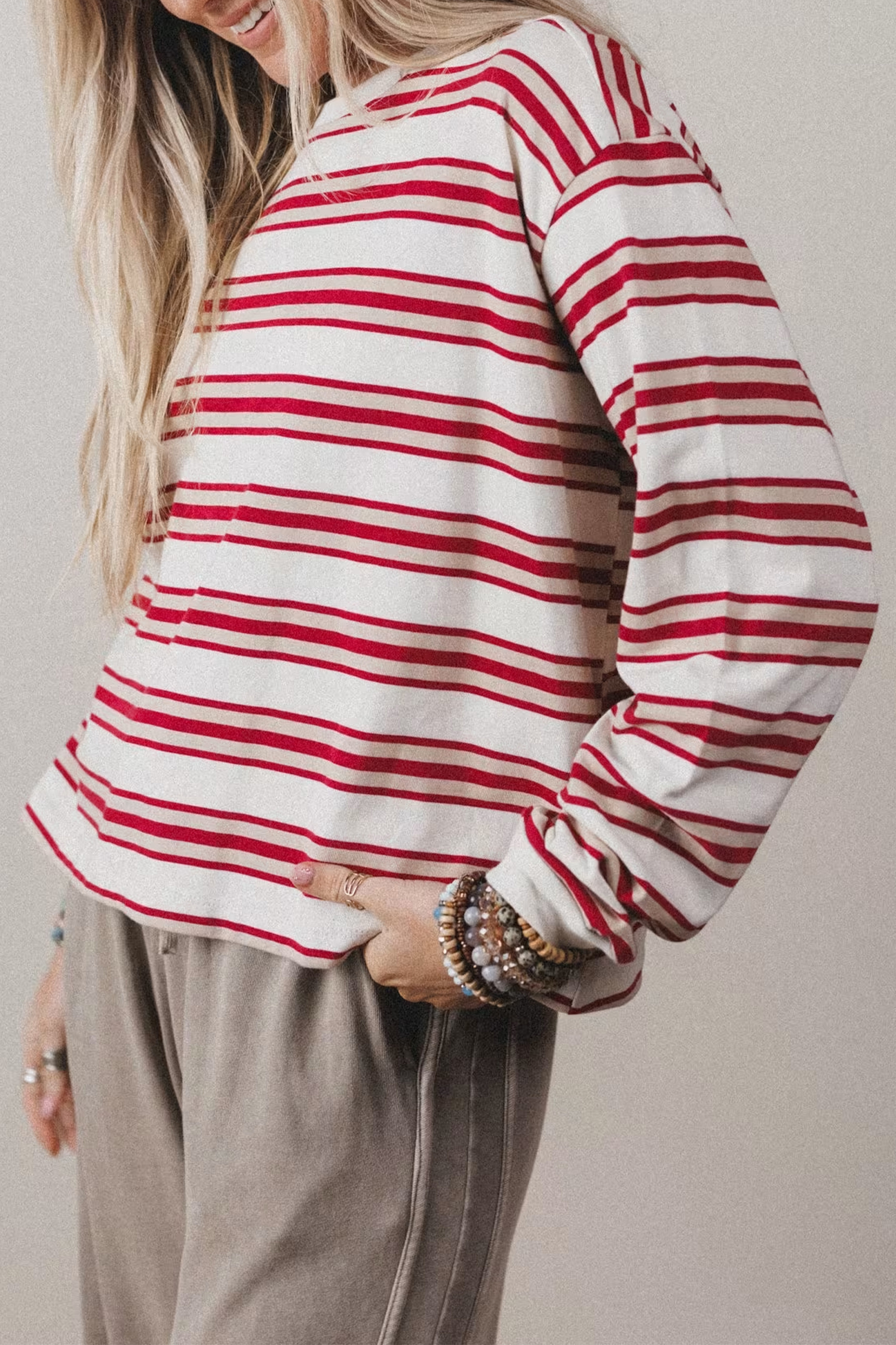 Women's Striped Crew Neck Pullover – Relaxed Daily Fall Top - Detail View 6 Women's Striped Crew Neck Pullover – Relaxed Daily Fall Top - Detail View 6
