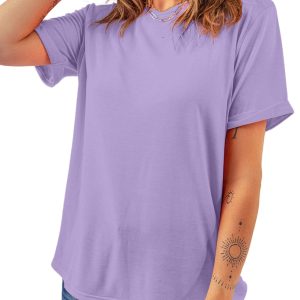 Women's Wisteria Casual Plain Crew Neck Tee - Soft & Breathable Summer Top - Main View