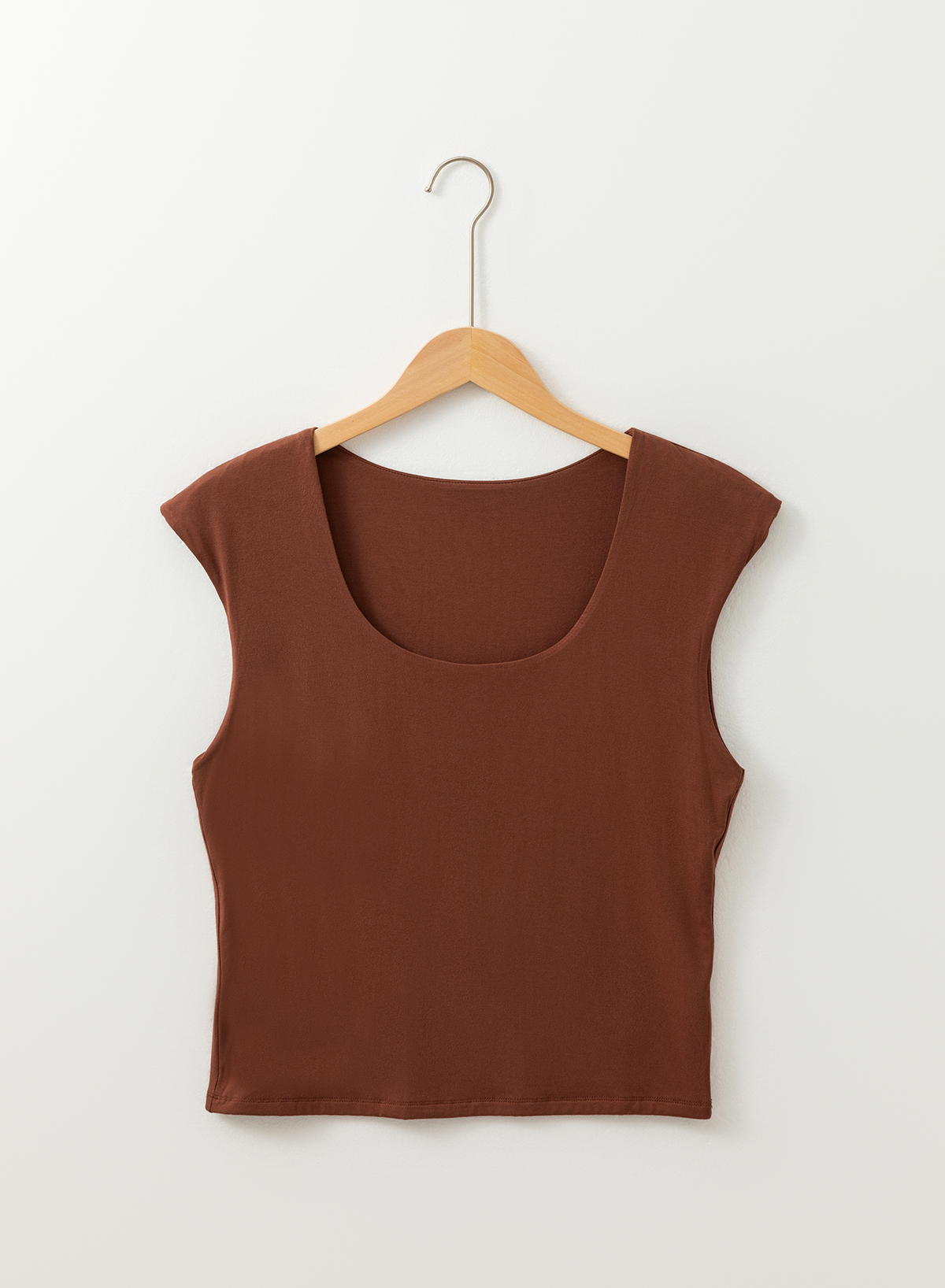 Casual Sleeveless U Neck Tank Top for Women - Flattering Slim Fit in Coffee - Detail View 6 Casual Sleeveless U Neck Tank Top for Women - Flattering Slim Fit in Coffee - Detail View 6