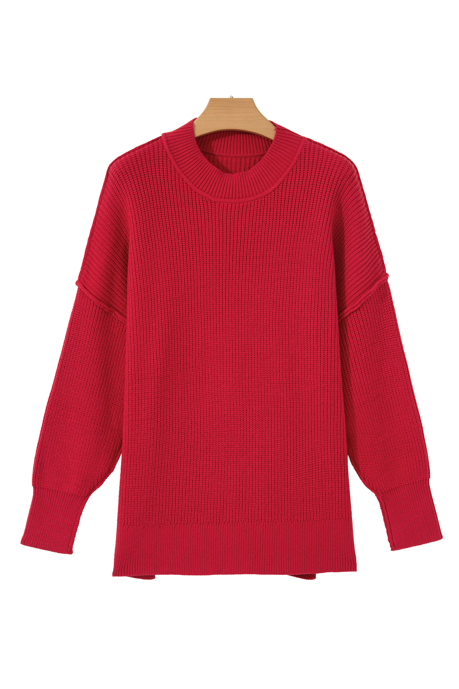 Women's Red Dahlia Ribbed Sweater – Cozy Autumn Pullover - Detail View 6 Women's Red Dahlia Ribbed Sweater – Cozy Autumn Pullover - Detail View 6