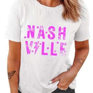 Unisex White NASHVILLE Star Graphic Crewneck T-Shirt - Perfect for Music Lovers - Main View