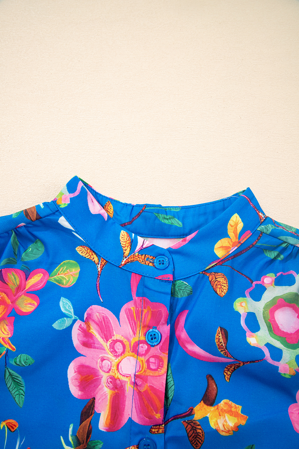 Lightweight Blue Button Up Blouse with Feminine Floral Design for Versatile Styling - Detail View 7 Lightweight Blue Button Up Blouse with Feminine Floral Design for Versatile Styling - Detail View 7