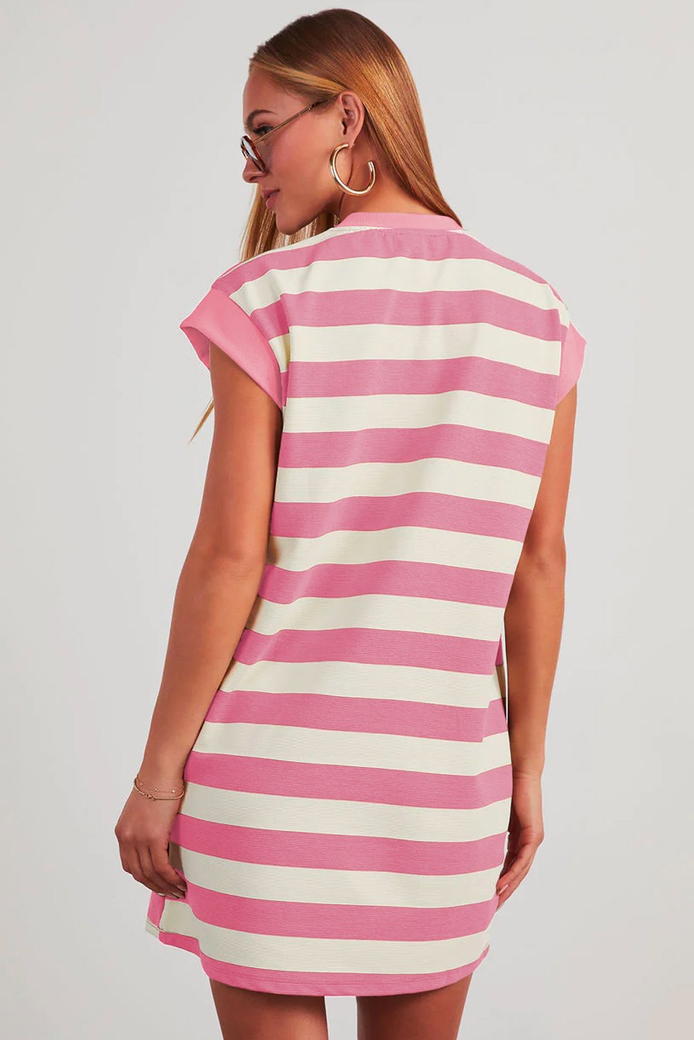 Summer Ready Pink Stripe Cap Sleeve Dress – Easygoing Shift Style for Women - Detail View 3 Summer Ready Pink Stripe Cap Sleeve Dress – Easygoing Shift Style for Women - Detail View 3