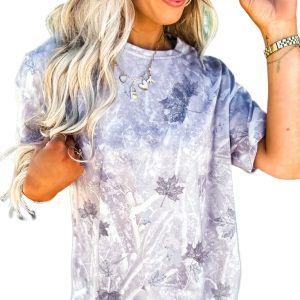 Women's Gray Camouflage Drop Shoulder Tunic Tee – Casual Summer Style for Everyday Wear - Main View