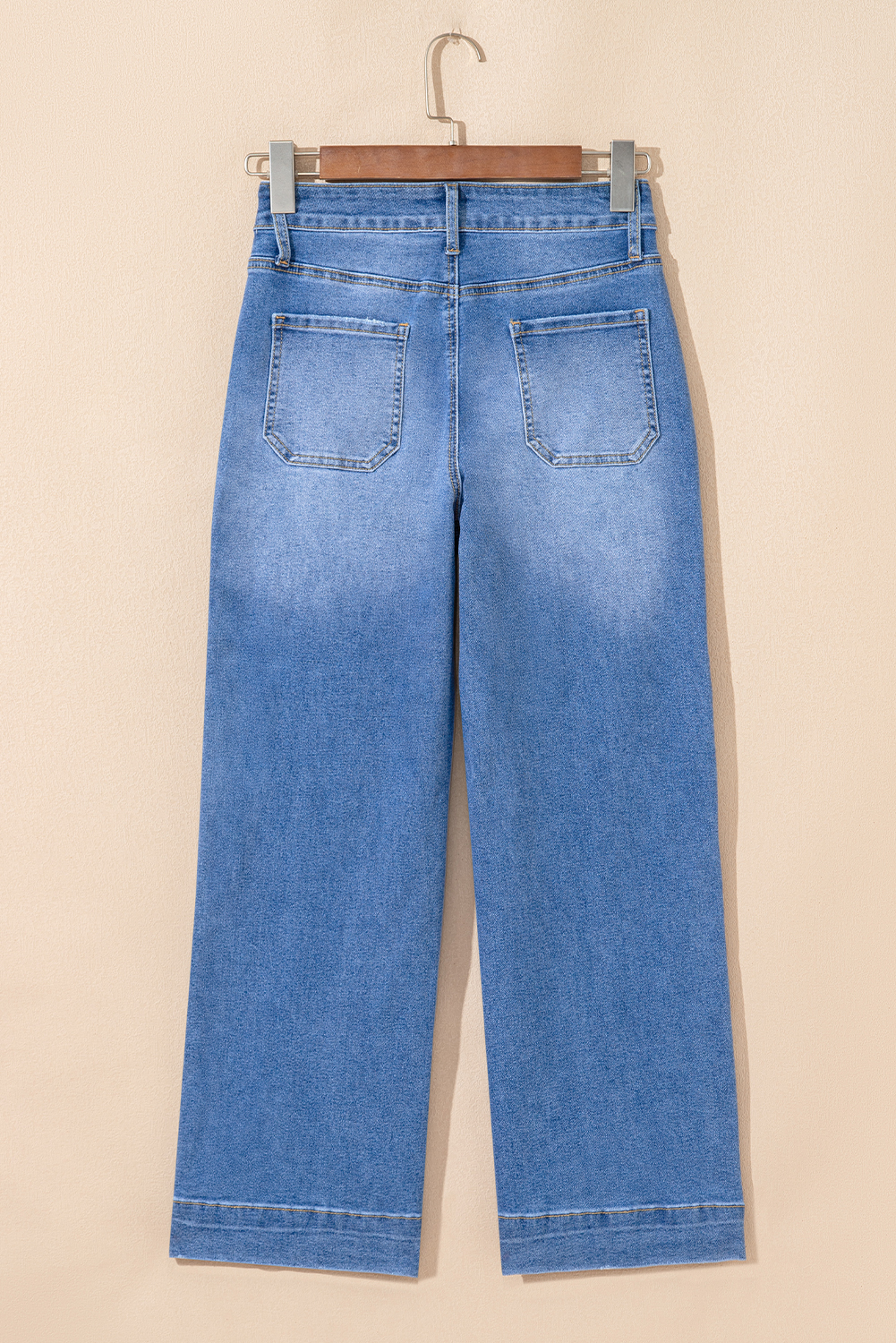Women's Sky Blue Cropped High Rise Wide Leg Jeans - Casual and Stylish - Detail View 5 Women's Sky Blue Cropped High Rise Wide Leg Jeans - Casual and Stylish - Detail View 5