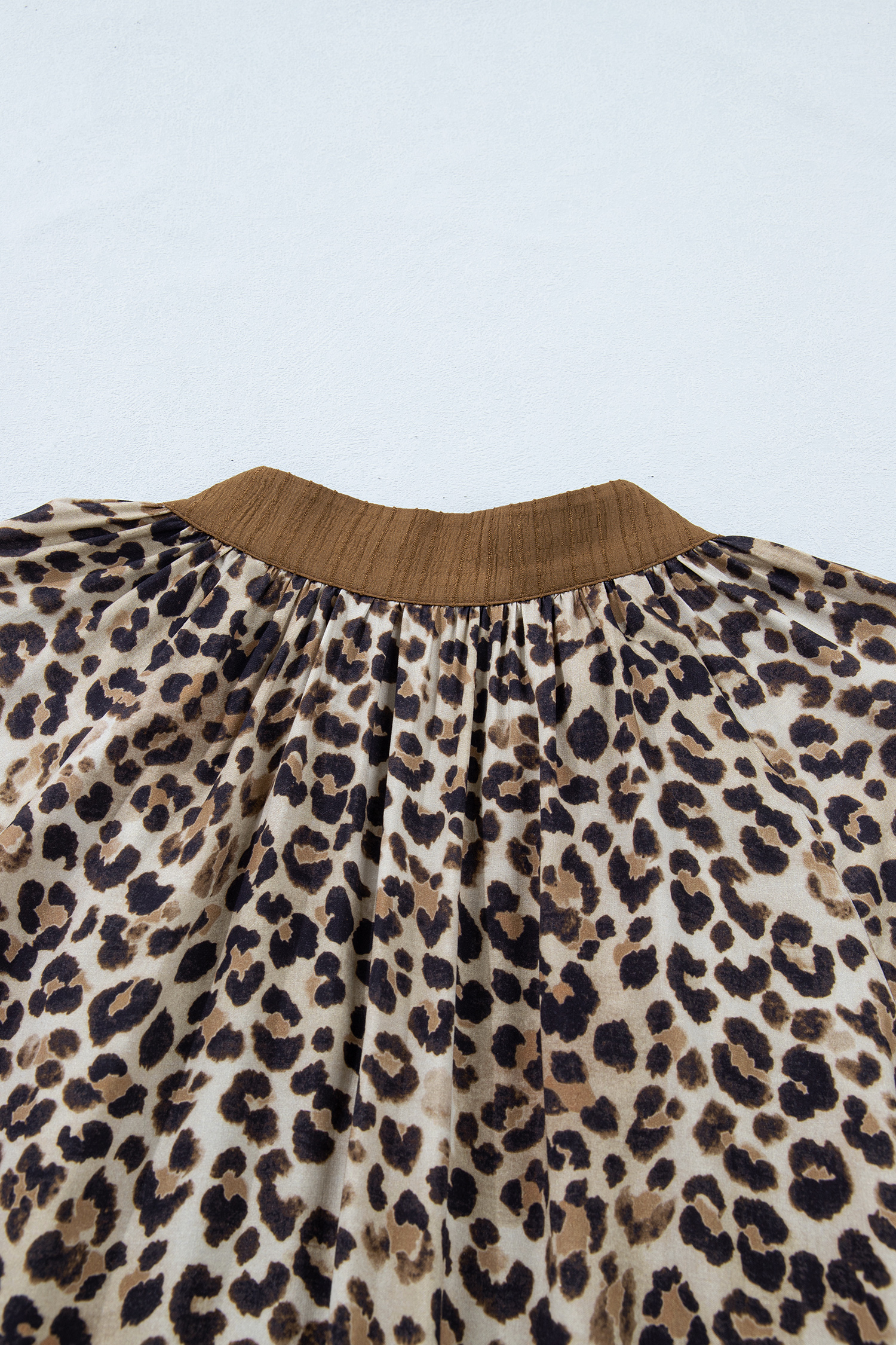 Chic Brown Colorblock Leopard Blouse – Short Sleeve V Neck Top Ideal for Summer Outings - Detail View 6 Chic Brown Colorblock Leopard Blouse – Short Sleeve V Neck Top Ideal for Summer Outings - Detail View 6