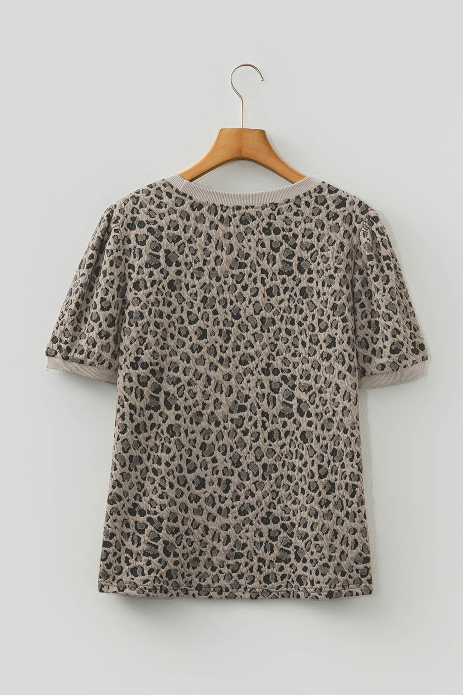 Women's Khaki Leopard Print Short Sleeve Top – Casual Summer Style for Everyday Wear - Detail View 7 Women's Khaki Leopard Print Short Sleeve Top – Casual Summer Style for Everyday Wear - Detail View 7