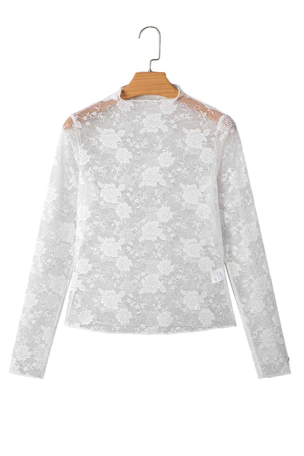 Chic Lightweight Sheer Floral Lace Top for Spring - Modest Mock Neck Design - Detail View 7 Chic Lightweight Sheer Floral Lace Top for Spring - Modest Mock Neck Design - Detail View 7