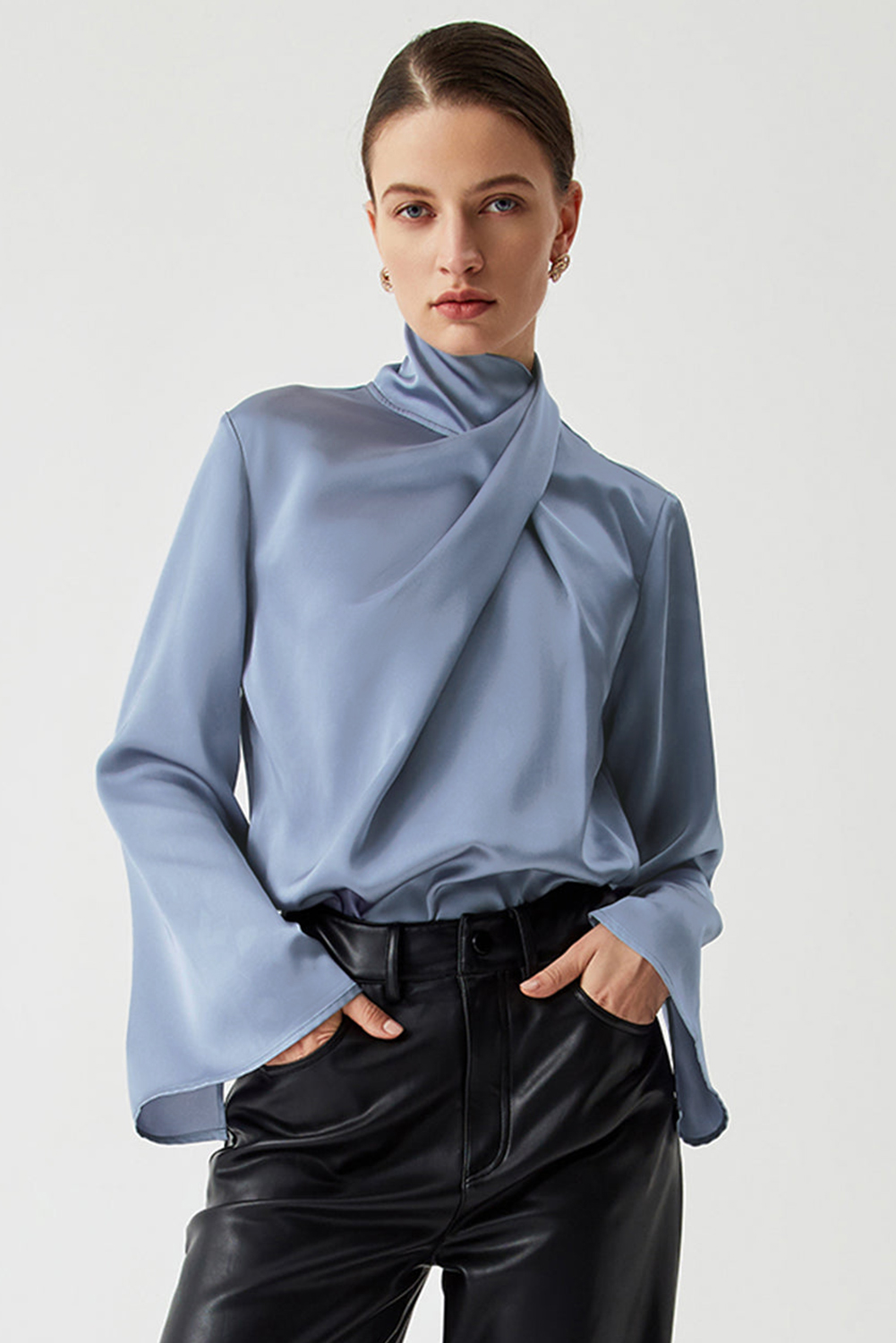 Women's Flowy Long Sleeve Blouse, Elegant Ivy Work Shirt - Detail View 3 Women's Flowy Long Sleeve Blouse, Elegant Ivy Work Shirt - Detail View 3