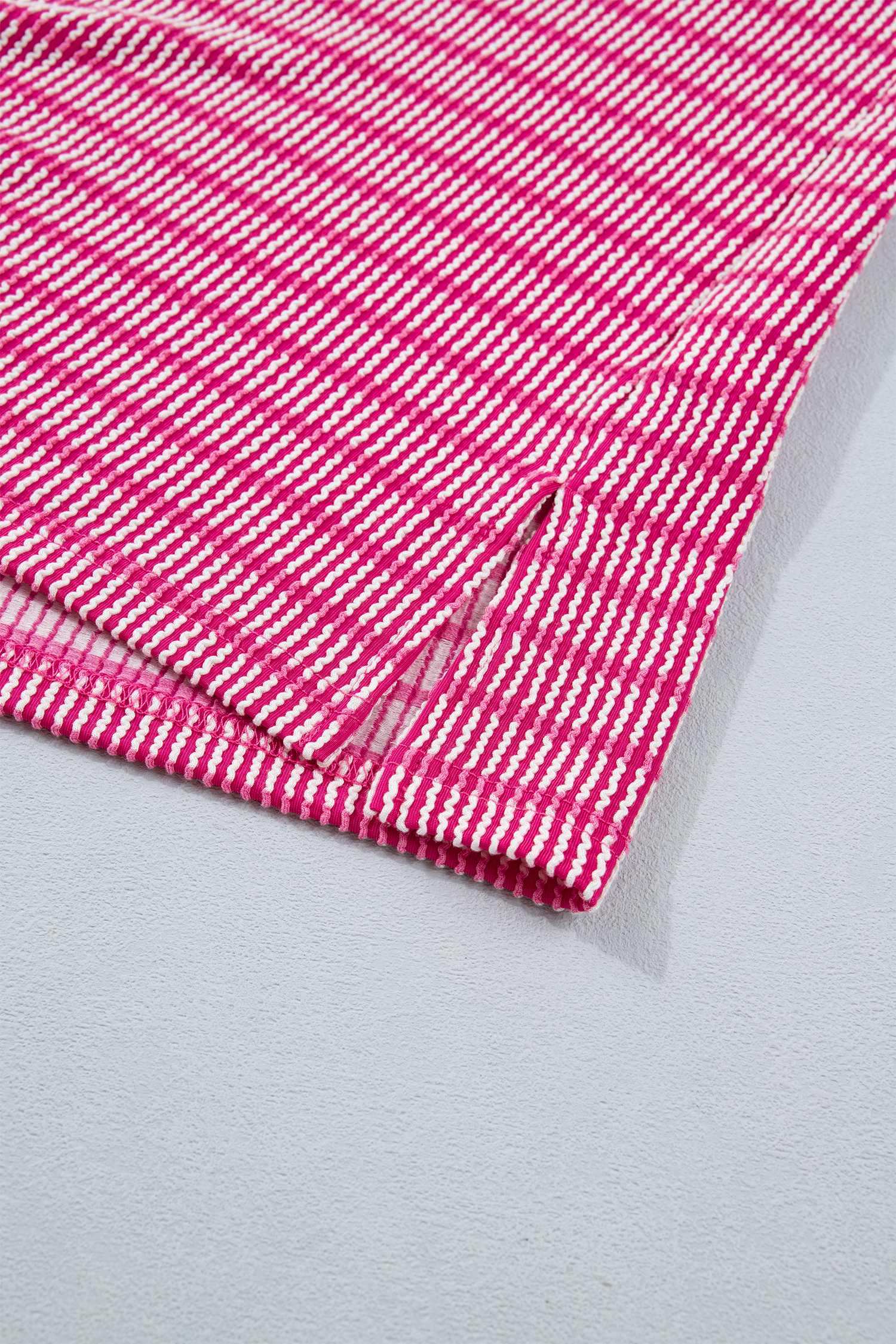 Summer Loungewear Set for Women – Rose Striped Loose Tee and Drawstring Shorts Outfit - Detail View 8 Summer Loungewear Set for Women – Rose Striped Loose Tee and Drawstring Shorts Outfit - Detail View 8