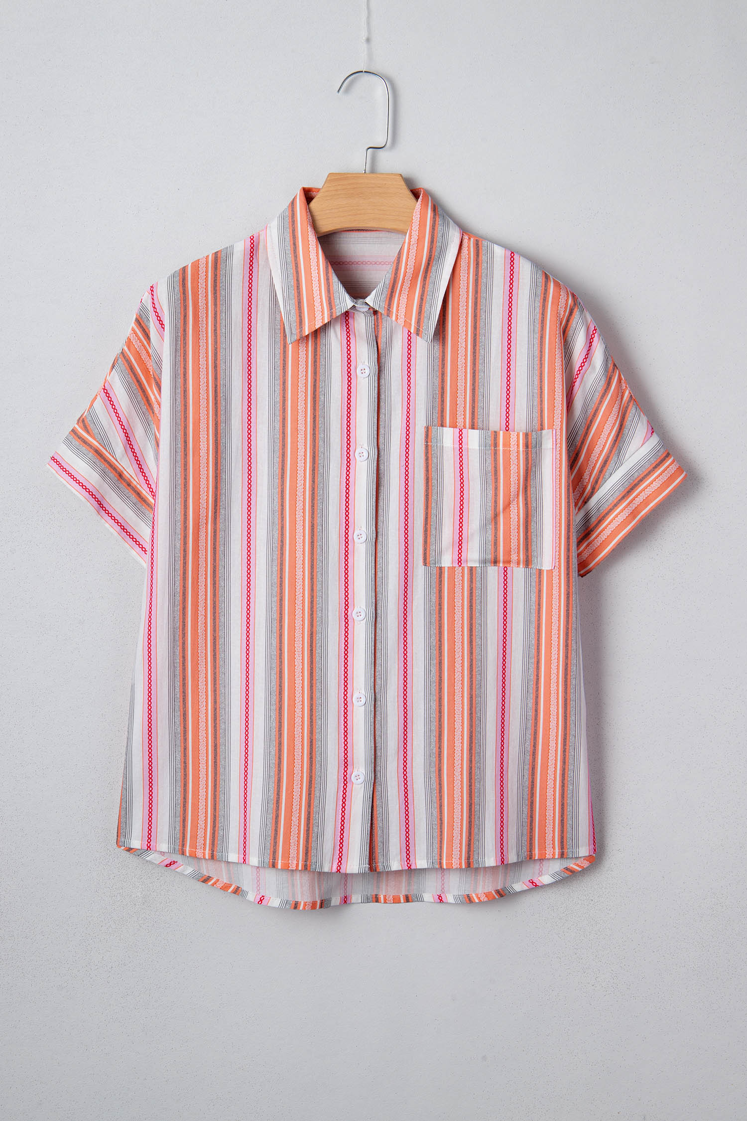 Chic Pink Stripe Button-Up Shirt for Women – Ideal for Everyday Outfits and Summer Outings - Detail View 5 Chic Pink Stripe Button-Up Shirt for Women – Ideal for Everyday Outfits and Summer Outings - Detail View 5