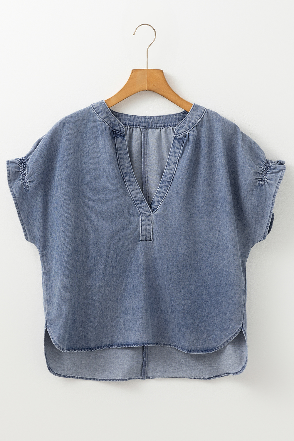 Soft Cotton Blend Dusk Blue Short Sleeve Top - Perfect for Daily Casual Style - Detail View 7 Soft Cotton Blend Dusk Blue Short Sleeve Top - Perfect for Daily Casual Style - Detail View 7