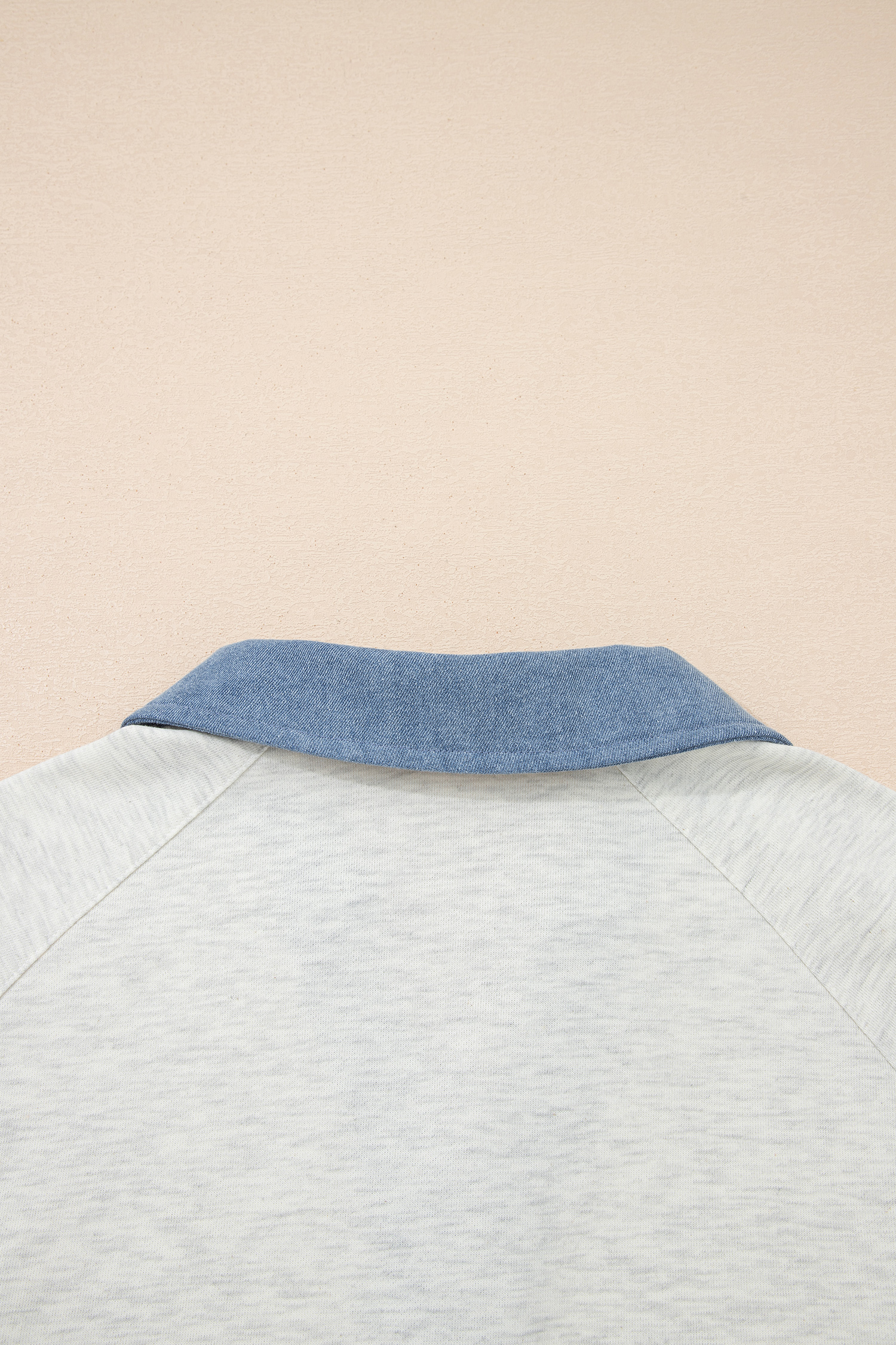 Women's Light Grey Denim Patchwork Long Sleeve Polo – Casual Style for Daily Wear - Detail View 7 Women's Light Grey Denim Patchwork Long Sleeve Polo – Casual Style for Daily Wear - Detail View 7