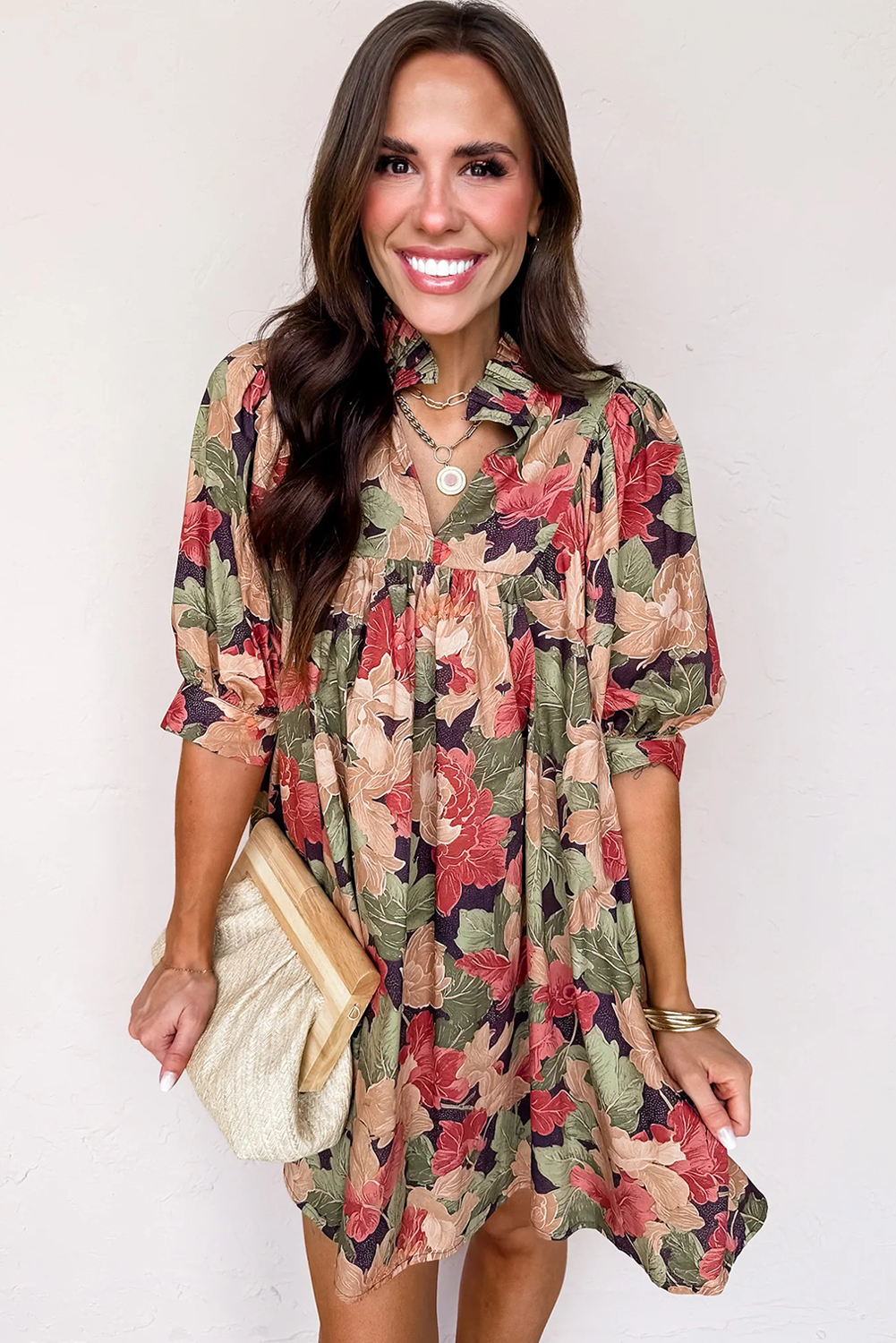 Chic Green Floral V Neck Mini Dress for Women – Perfect for Daily Wear - Detail View 14 Chic Green Floral V Neck Mini Dress for Women – Perfect for Daily Wear - Detail View 14