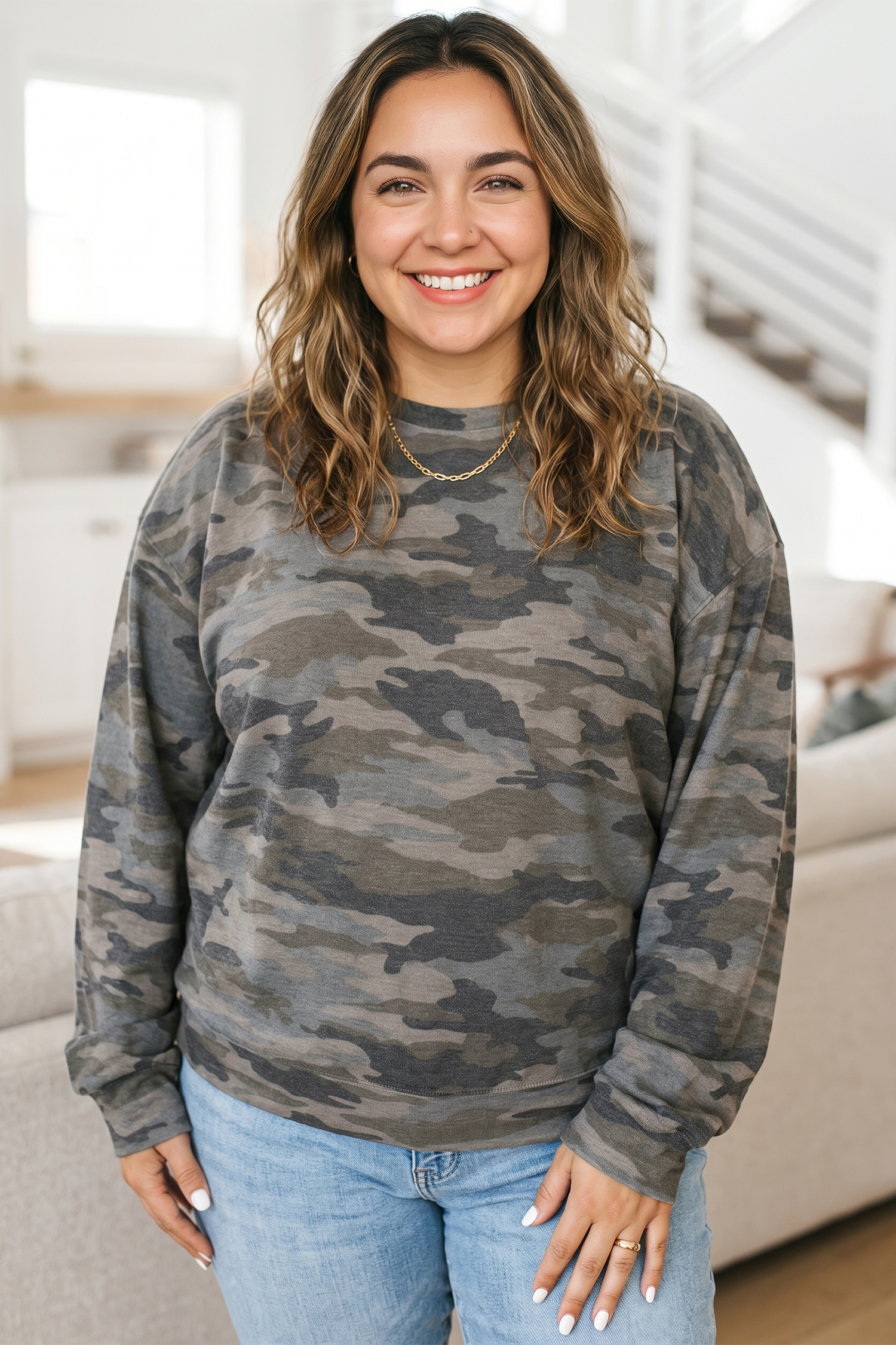 Soft Long Sleeve Camo Shirt, Comfortable Daily Casual Blouse - Detail View 3 Soft Long Sleeve Camo Shirt, Comfortable Daily Casual Blouse - Detail View 3