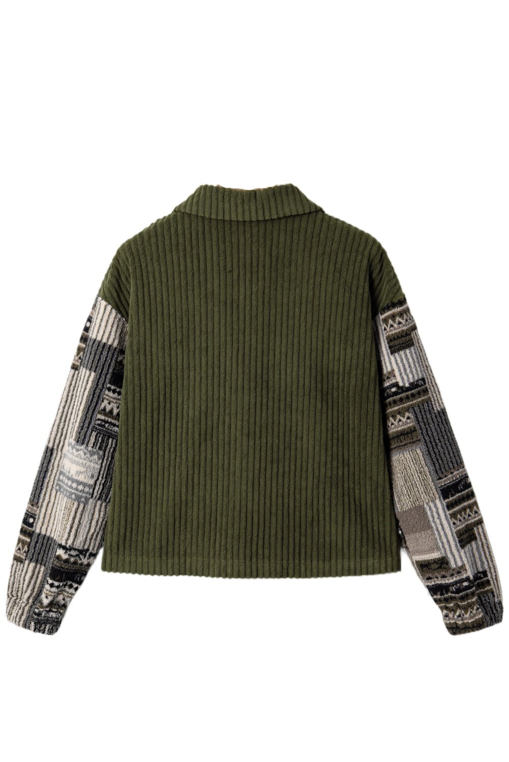 Women's Jungle Green Plaid Patchwork Button-Up Jacket – Ribbed Fleece Corduroy for Daily Casual Wear - Main View Women's Jungle Green Plaid Patchwork Button-Up Jacket – Ribbed Fleece Corduroy for Daily Casual Wear - Main View
