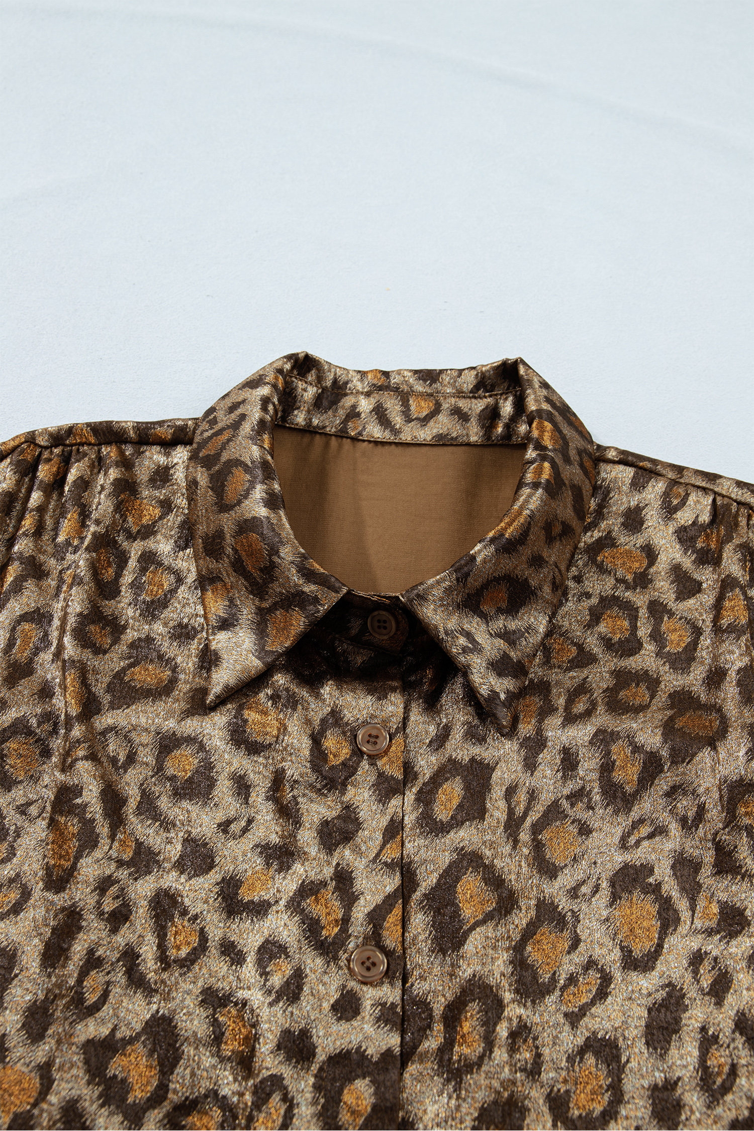 Gold Leopard Print Dolman Shirt for Women – Stylish Plus Size V-Neck Casual Summer Blouse - Detail View 5 Gold Leopard Print Dolman Shirt for Women – Stylish Plus Size V-Neck Casual Summer Blouse - Detail View 5