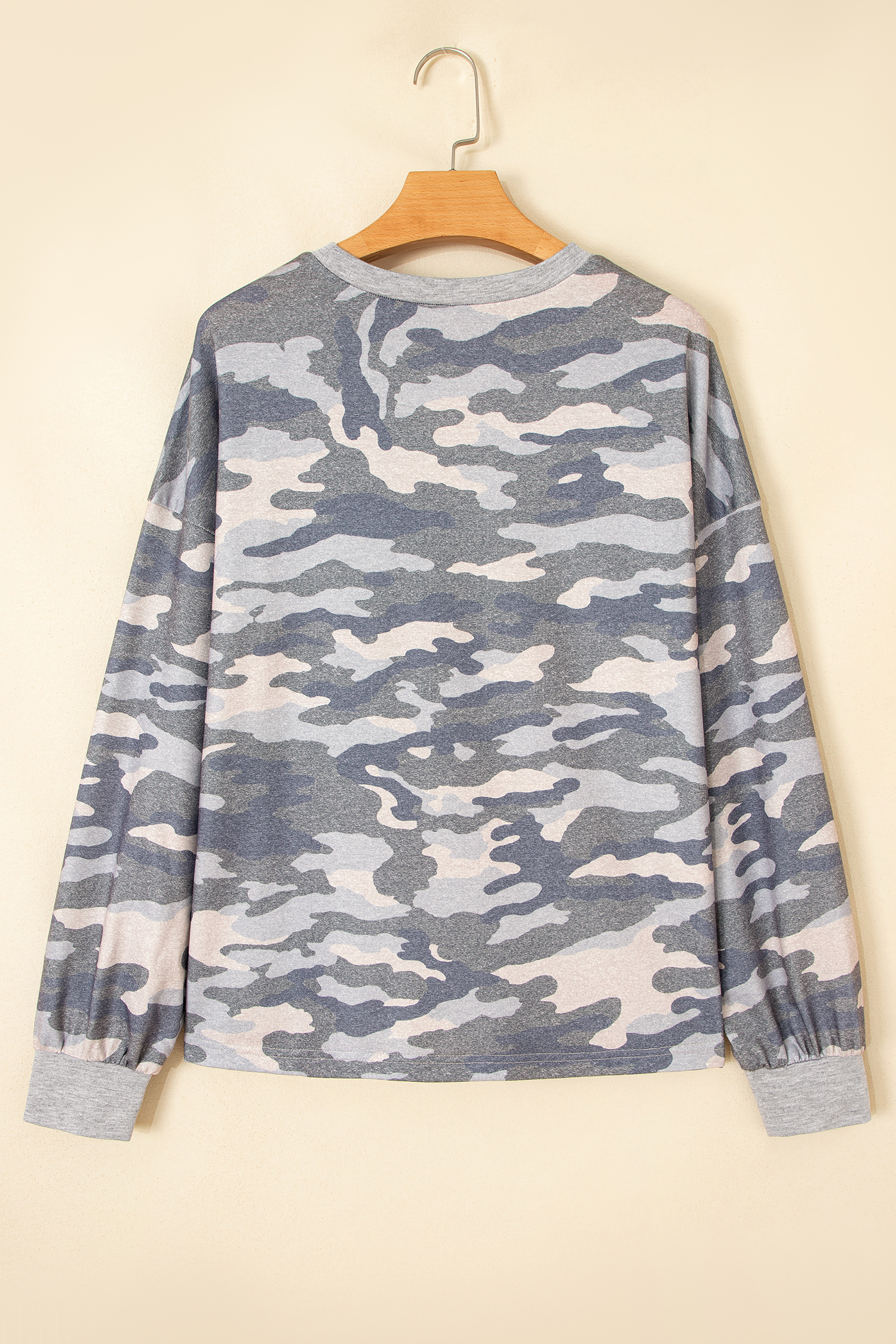Women's Camouflage Pullover – Long Sleeve Casual Crewneck Top - Detail View 7 Women's Camouflage Pullover – Long Sleeve Casual Crewneck Top - Detail View 7