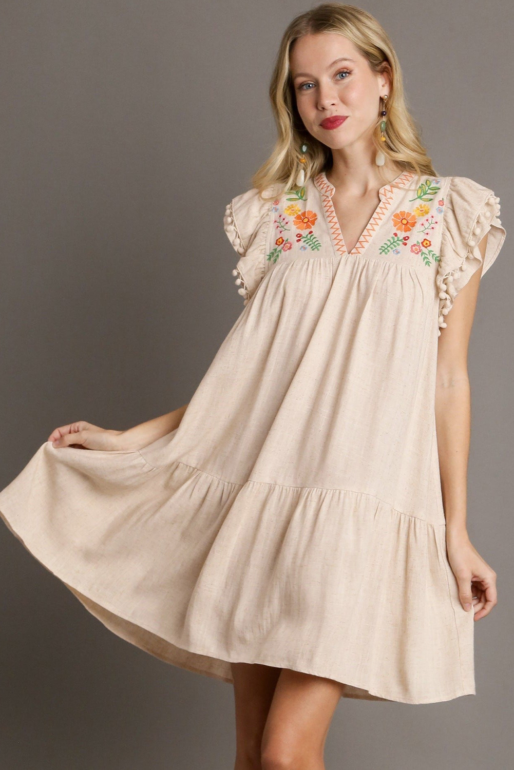Feminine Cap Sleeve Flowy Mini Dress for Vacation and Beach Getaways - Detail View 3 Feminine Cap Sleeve Flowy Mini Dress for Vacation and Beach Getaways - Detail View 3